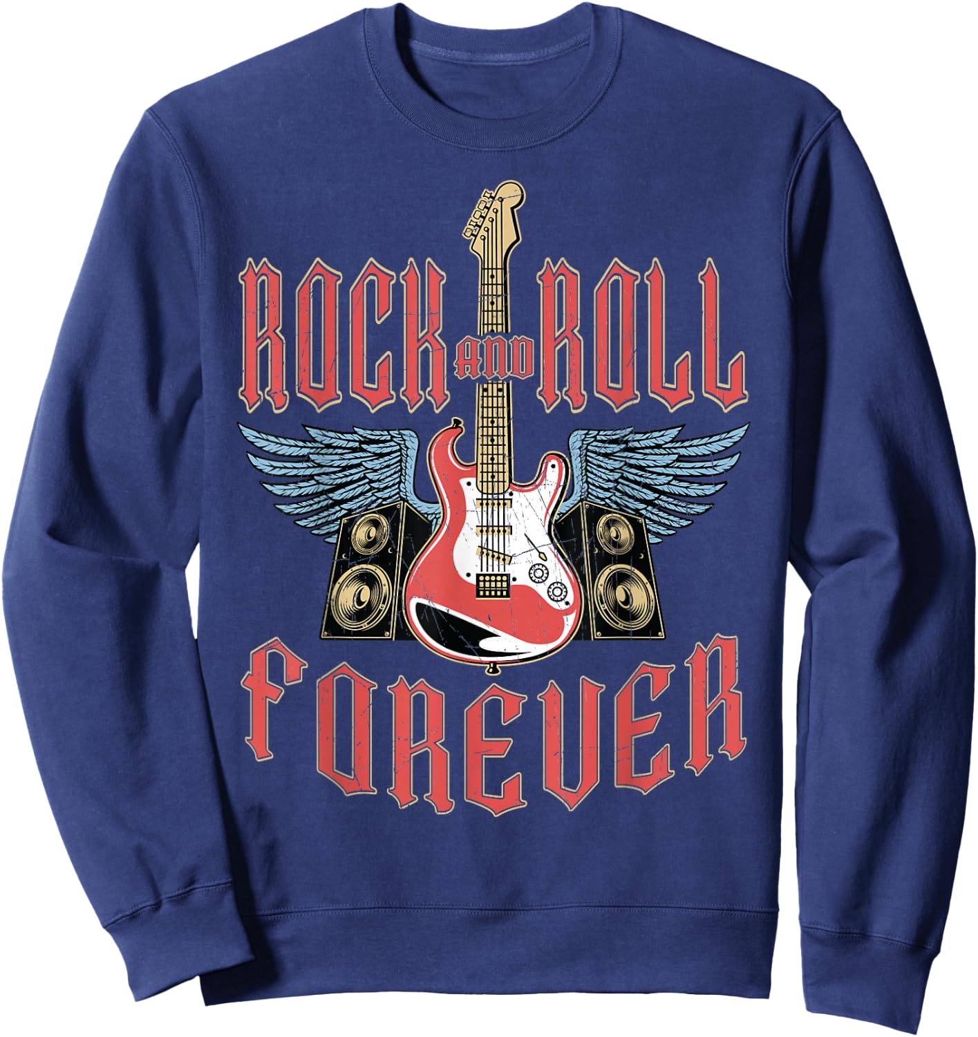 Rock and Roll Guitar Vintage ROCK Music Sweatshirt - Sweatshirt | Navy