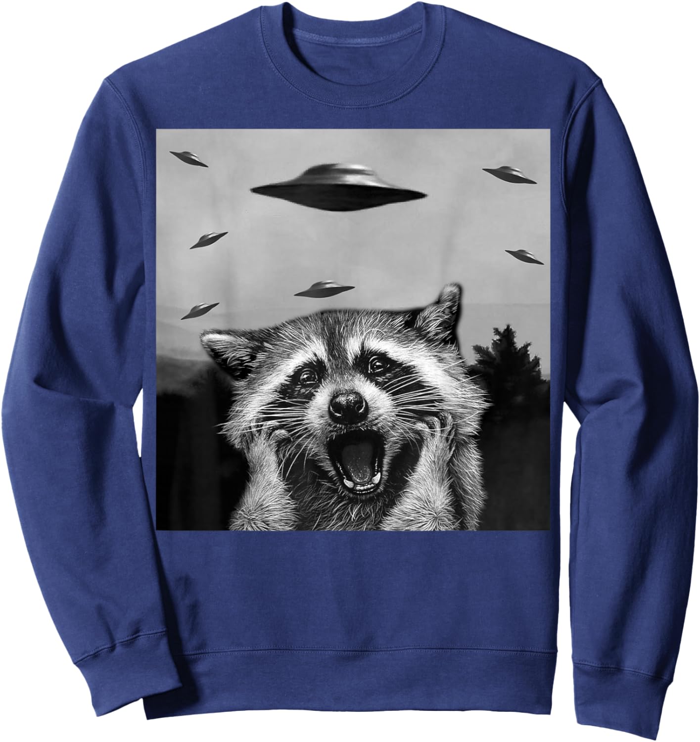 Alien UFO Funny Raccoon Stuffed Animal , Women, Kids Sweatshirt - Sweatshirt | Navy