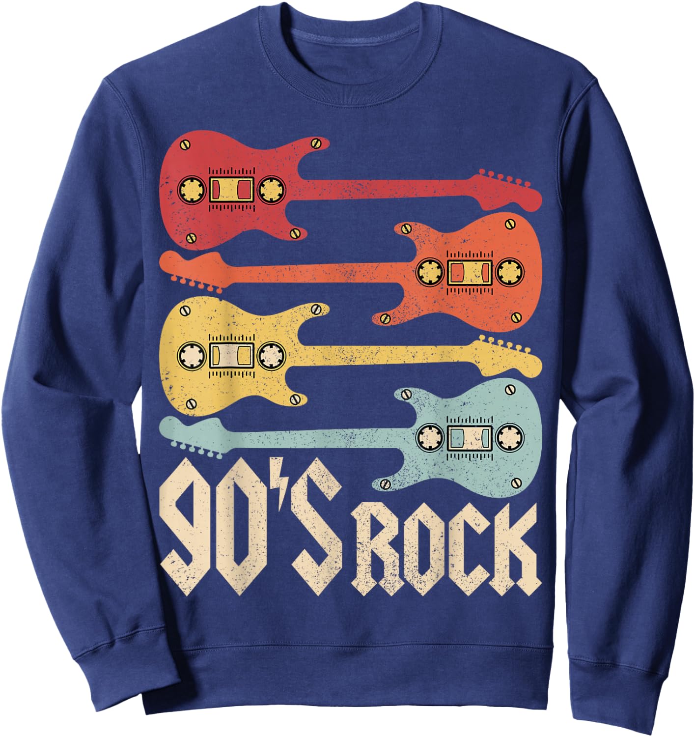 90s Rock Band Guitar Cassette Tape 1990s Vintage 90s Costume Sweatshirt - Sweatshirt | Navy