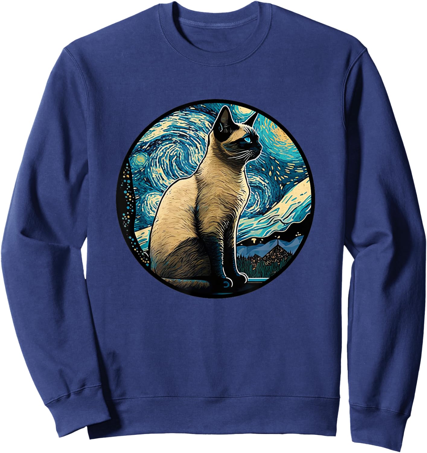 Siamese Cat in Starry Night Painting Men Women Kids Sweatshirt - Sweatshirt | Navy