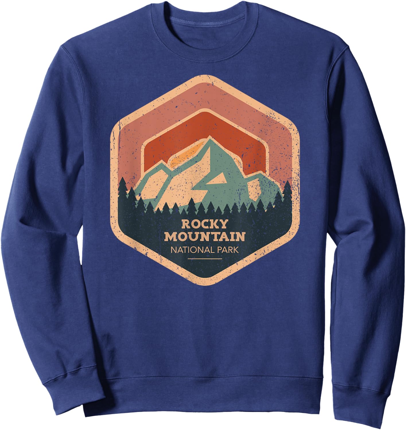 Rocky Mountain National Park Retro Sunset Vintage Sweatshirt - Sweatshirt | Navy