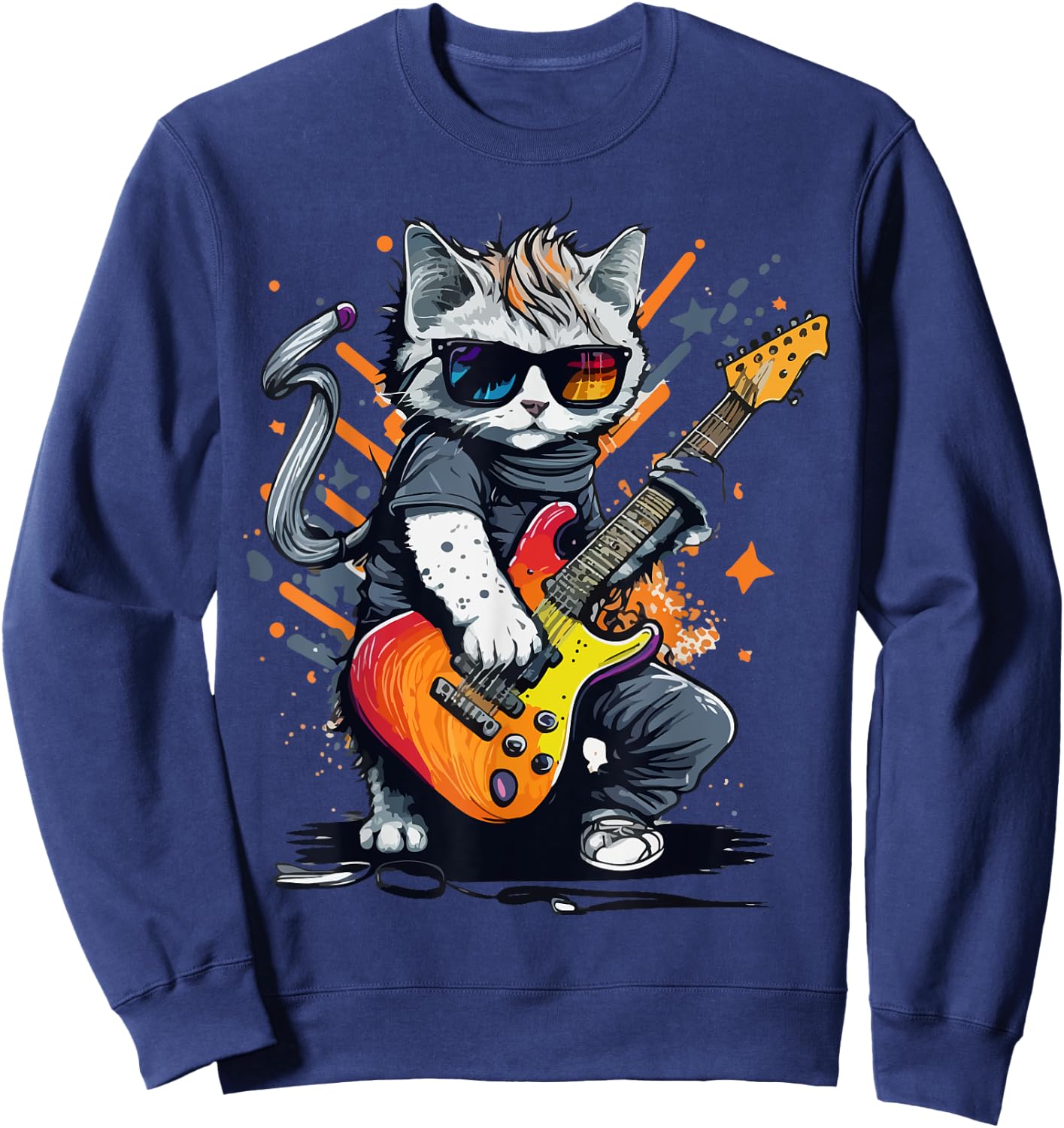 Cat Rock 'n Roll, Cat Rock, Rocking Cat, Cat Rock Bands Women Girls Kids Sweatshirt - Sweatshirt | Navy