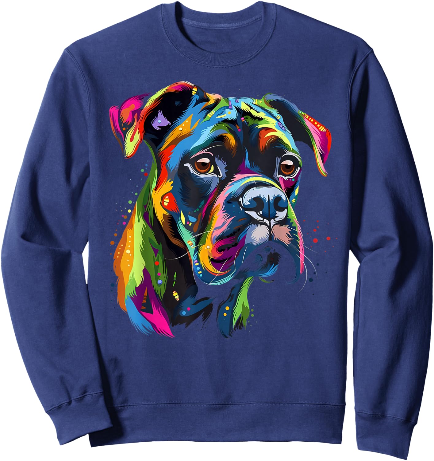 Boxer Dog Colorful Face Funny Puppy Art Lover Black Sweatshirt - Sweatshirt | Navy