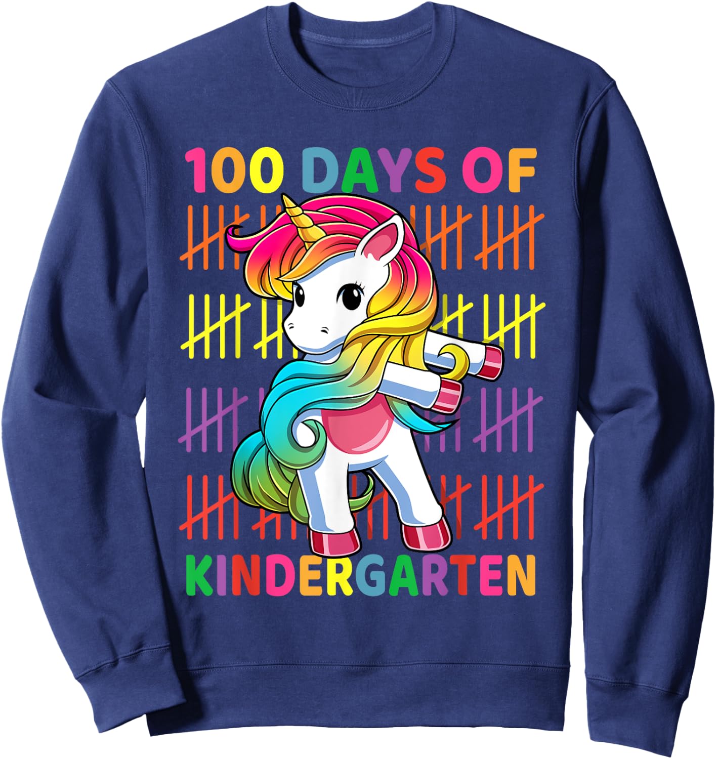 100 Days of Kindergarten School Unicorn Flossing Girls Kids Sweatshirt - Sweatshirt | Navy