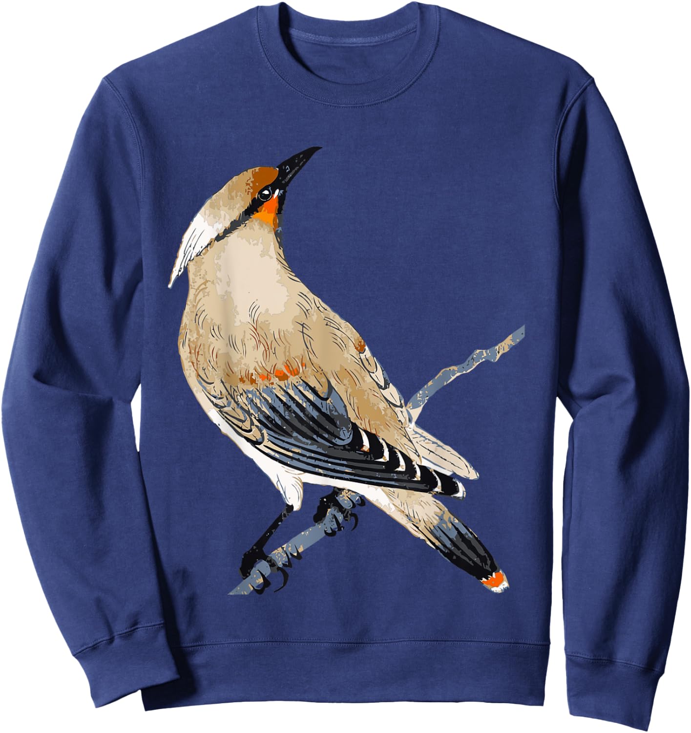 Cedar Waxwing Art Illustration Sweatshirt - Sweatshirt | Navy