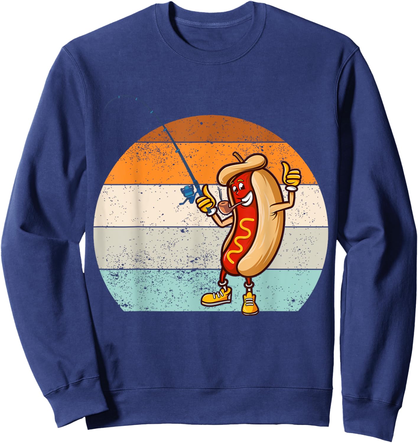 Funny fishing hot dog, Retro vintage hot dog fishermen Sweatshirt - Sweatshirt | Navy