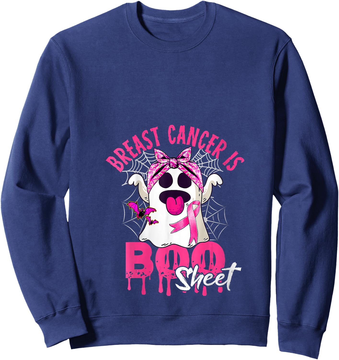 Breast Cancer Is Boo Sheet Halloween Breast Cancer Awareness V-Neck Sweatshirt - Sweatshirt | Navy