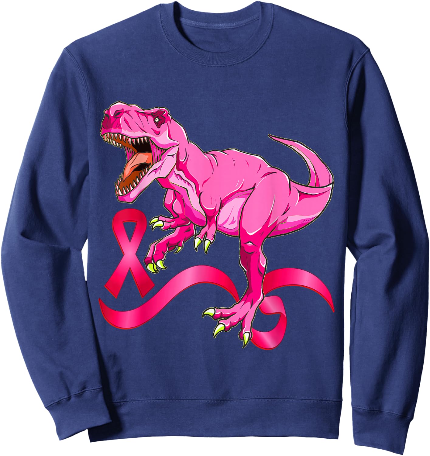 Pink Ribbon T-Rex Breast Cancer Awareness Boys Kids Toddler Sweatshirt - Sweatshirt | Navy