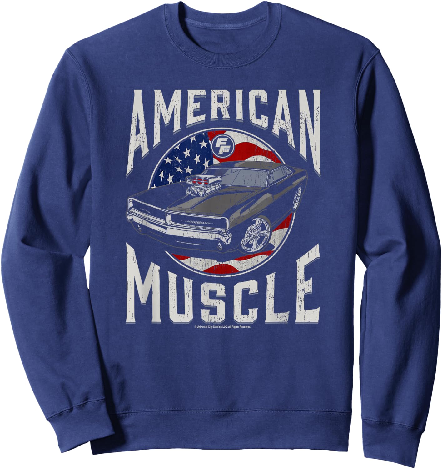 Fast & Furious Vintage American Muscle Flag Fill Sweatshirt - Sweatshirt | Navy