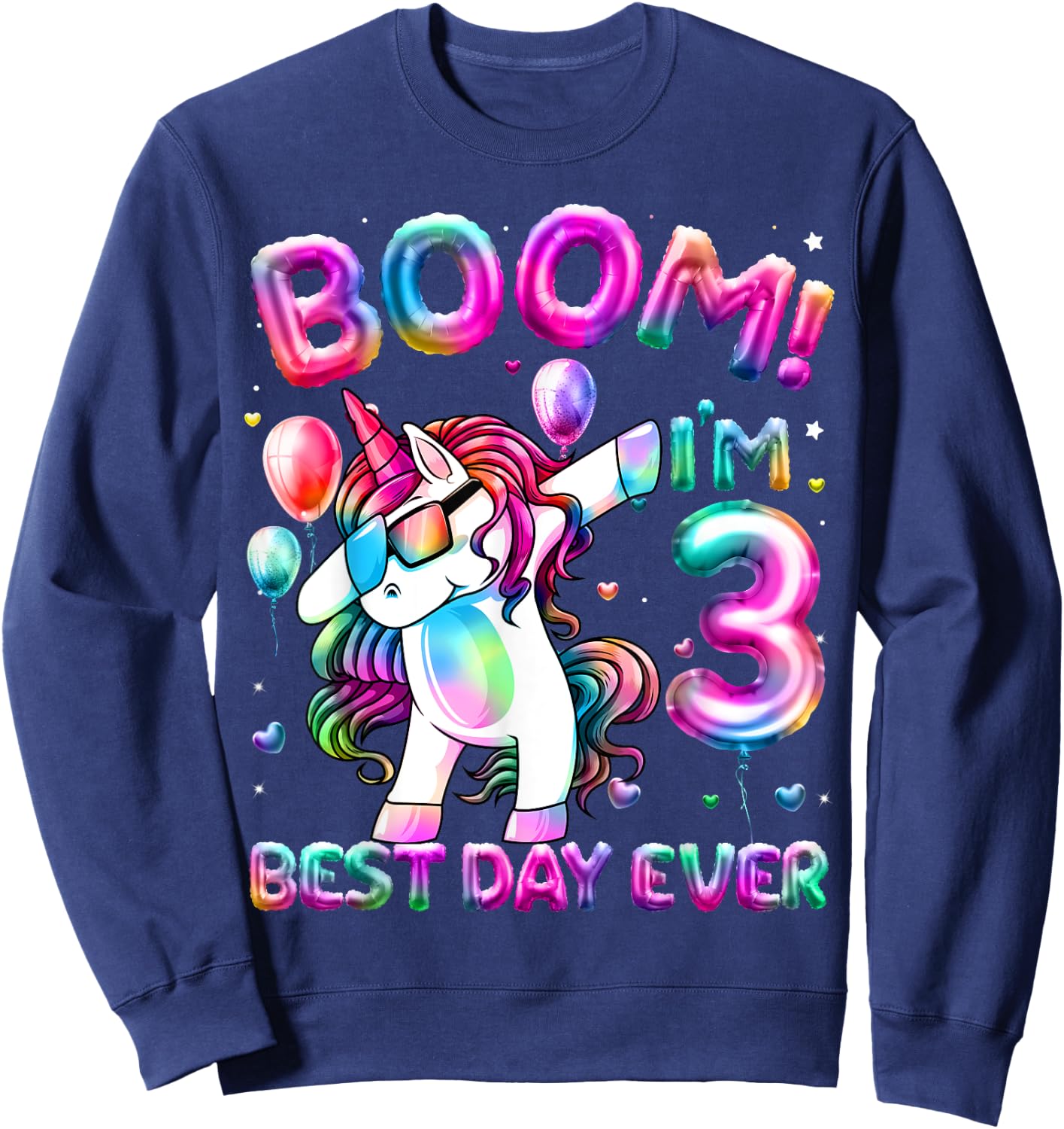 3 Years Old Dabbing Unicorn Gifts 3rd Birthday Girl Party Sweatshirt - Sweatshirt | Navy