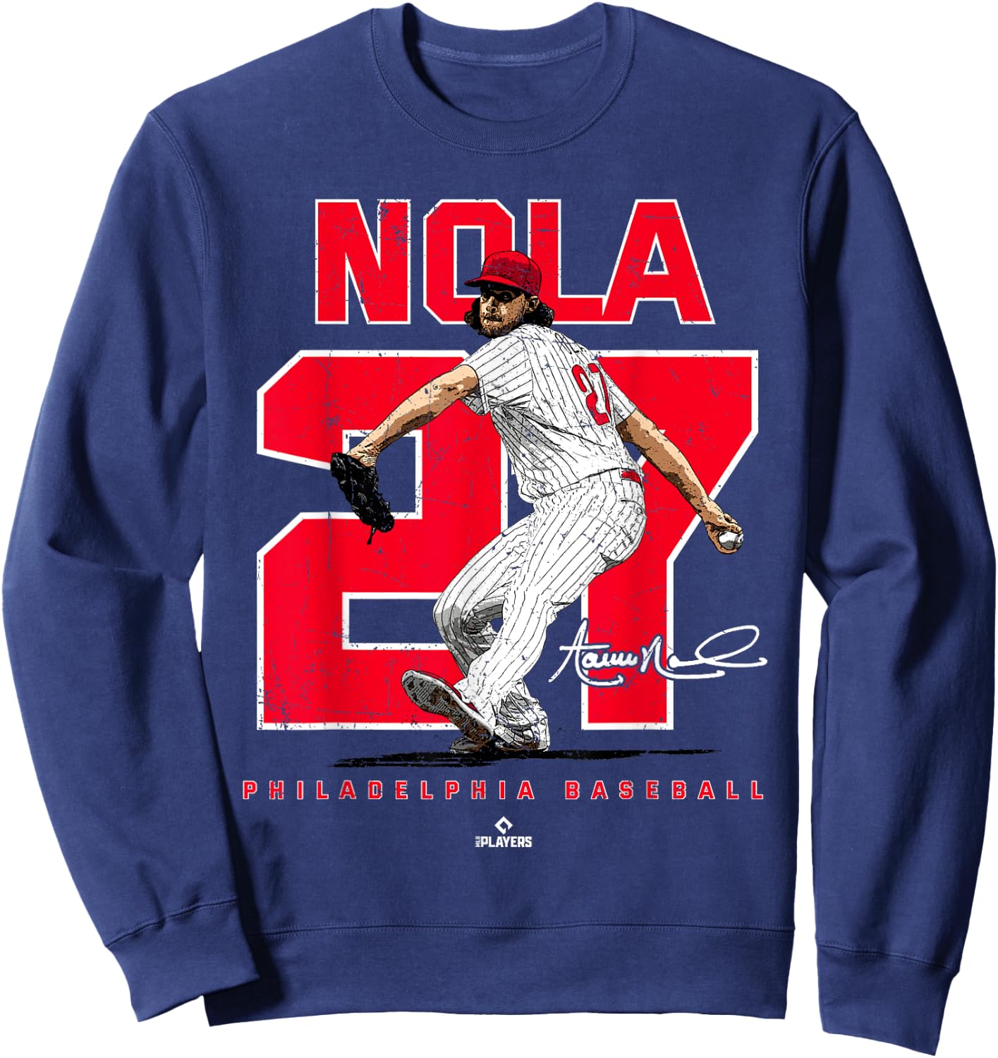 Number and Portrait Aaron Nola Philadelphia MLBPA Sweatshirt - Sweatshirt | Navy
