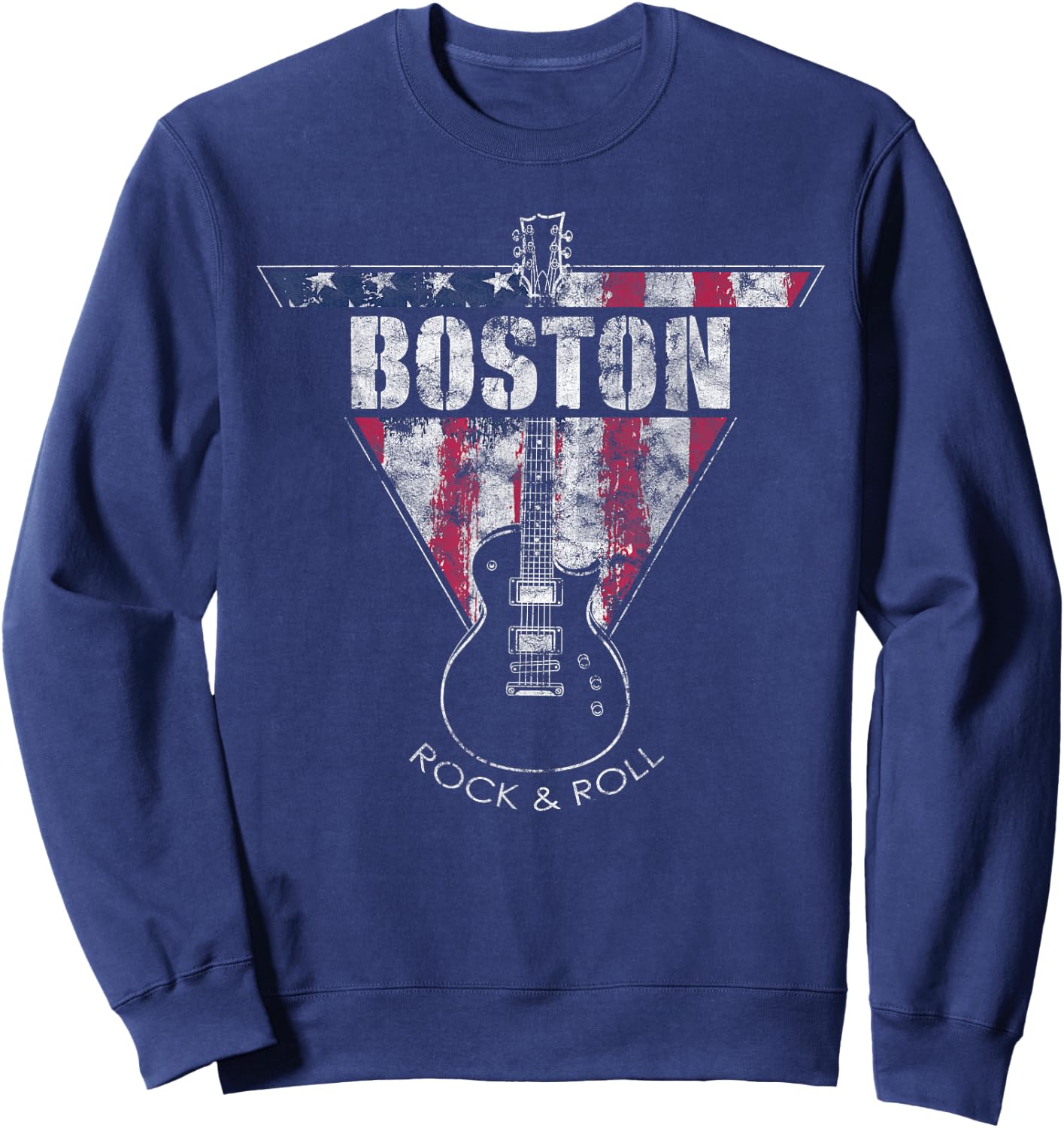 Boston Souvenir Vintage American Flag Guitar Player Rock Fan Sweatshirt - Sweatshirt | Navy