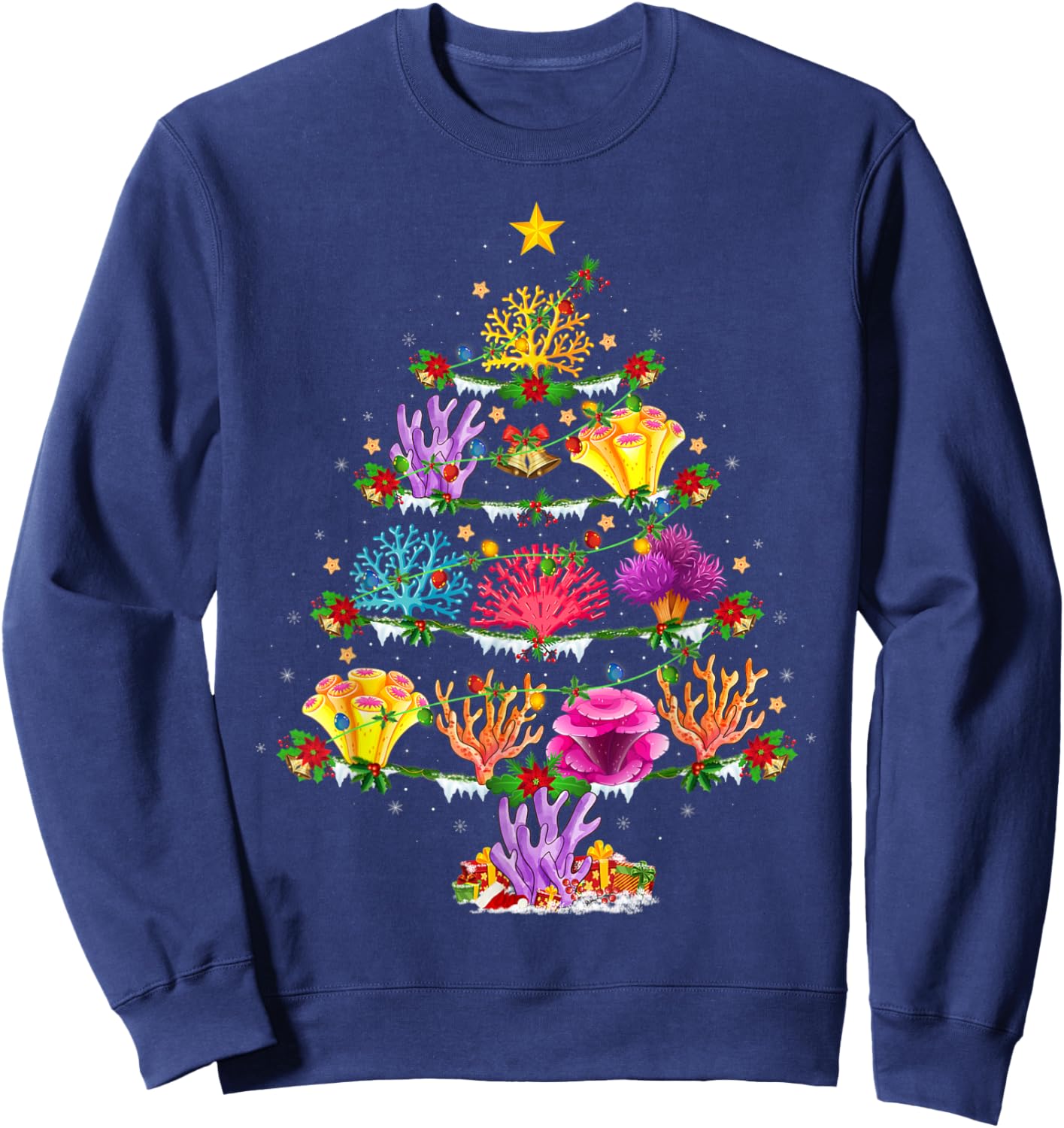 Coral Fish Lover Xmas Lights Coral Christmas Tree Sweatshirt - Sweatshirt | Navy