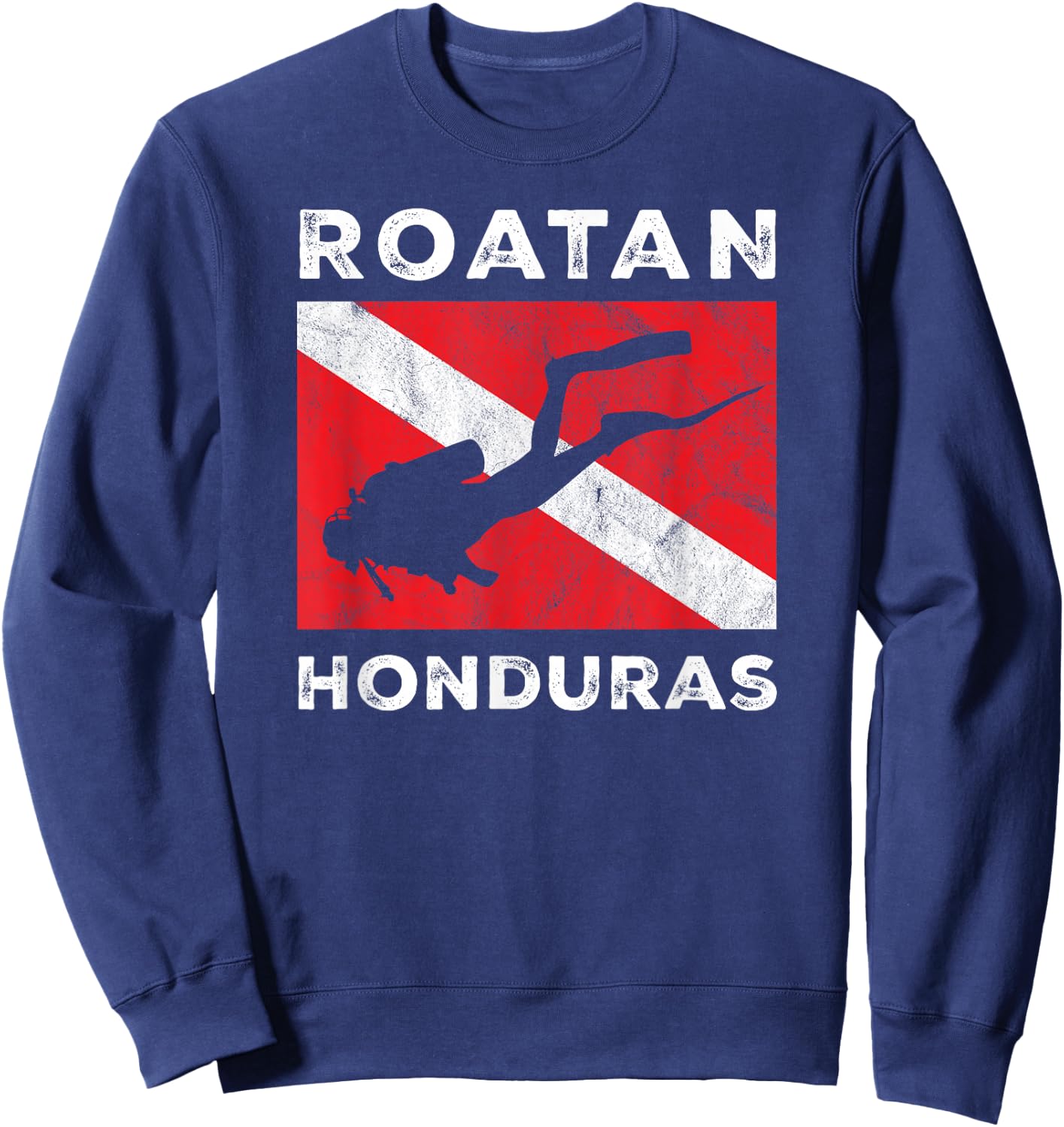 Retro Roatan Honduras Scuba Dive Vintage Dive Flag Diving Sweatshirt - Sweatshirt | Navy