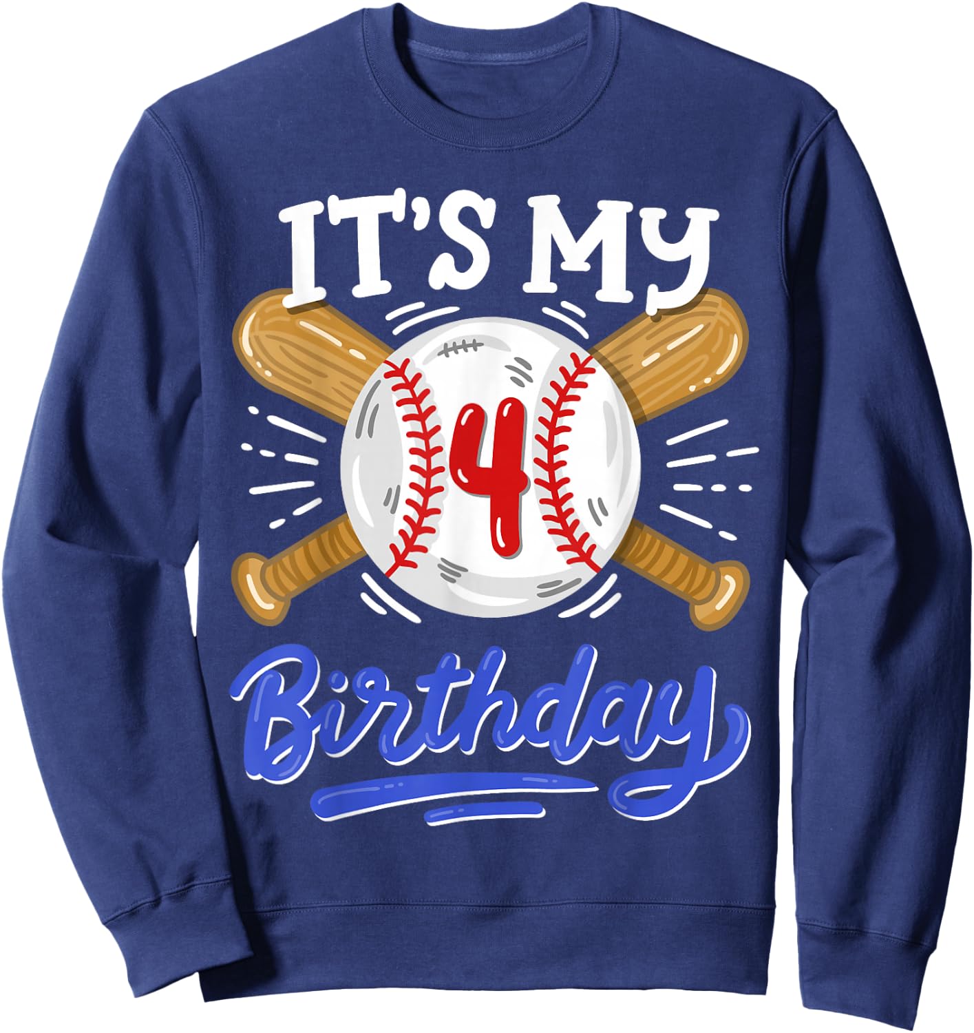 Kids 4th Baseball Birthday Party Boys Sport Fan 4 Years Old Sweatshirt - Sweatshirt | Navy