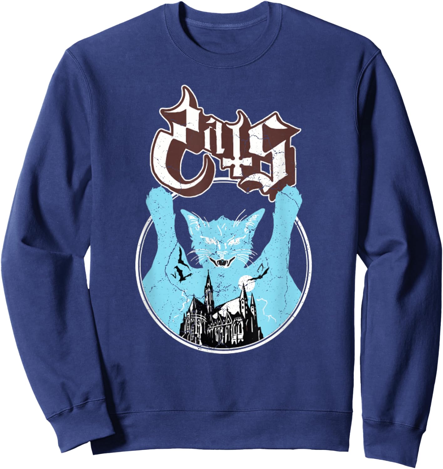 Ghost Vintage Halloween Meow Cat Friend Rock Ghost Sweatshirt - Sweatshirt | Navy
