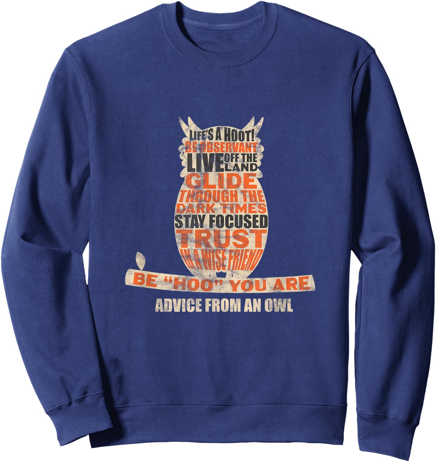 Owl Nocturnal Bird Life's A Hoot! Be Hoo You Are Distressed Sweatshirt - Sweatshirt | Navy