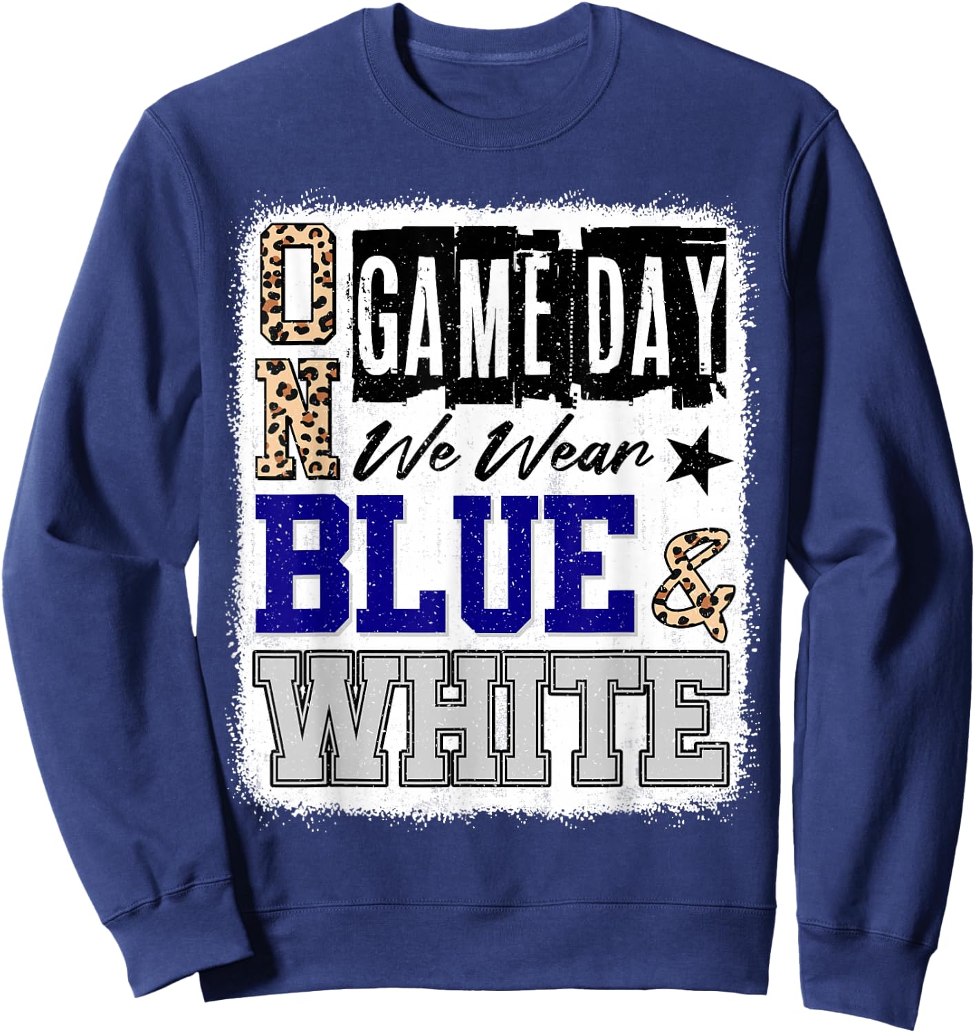 On Gameday Football We Wear Blue And White School Spirit Sweatshirt - Sweatshirt | Navy