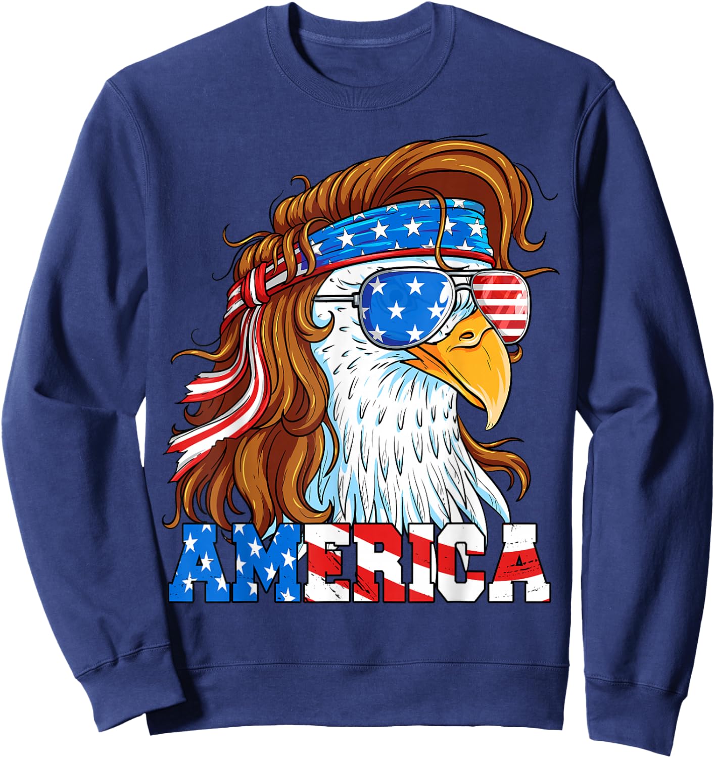 America Eagle 4th of July Mullet American Flag USA Patriotic Sweatshirt - Sweatshirt | Navy