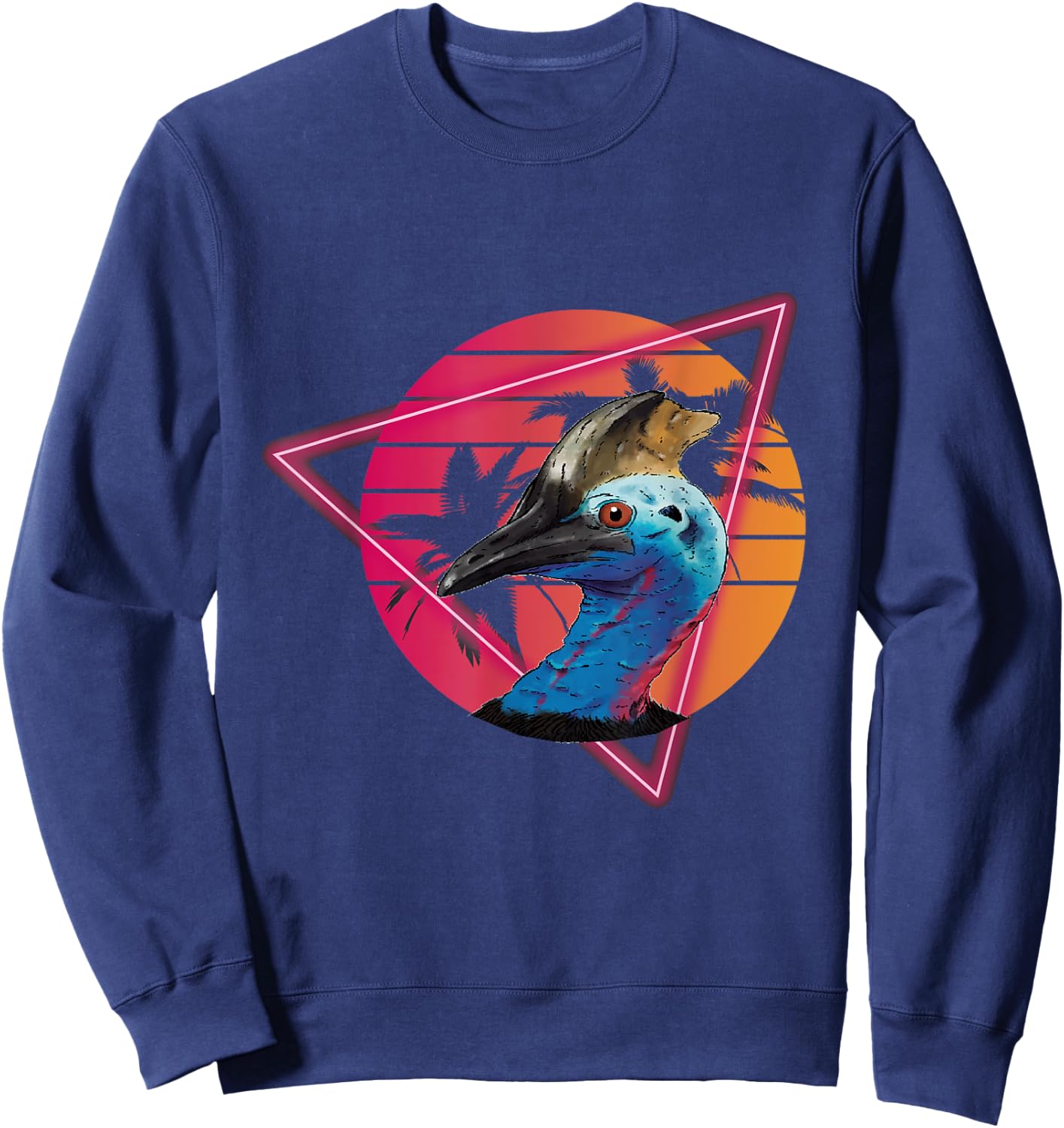 Cassowary Modern Retro Sunset Palm Tree Cassowary Lover Sweatshirt - Sweatshirt | Navy