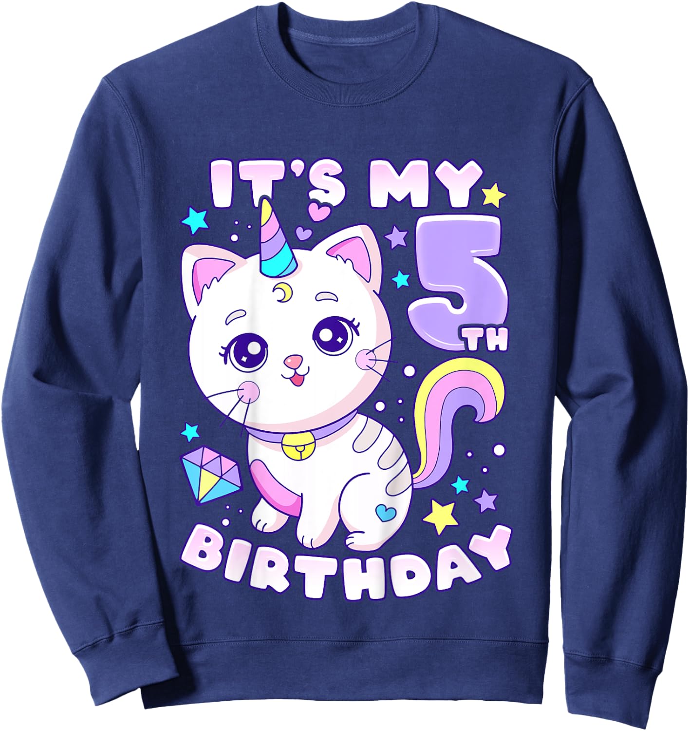 Birthday girl 5 years old, cat, unicorn, 5th birthday Sweatshirt - Sweatshirt | Navy