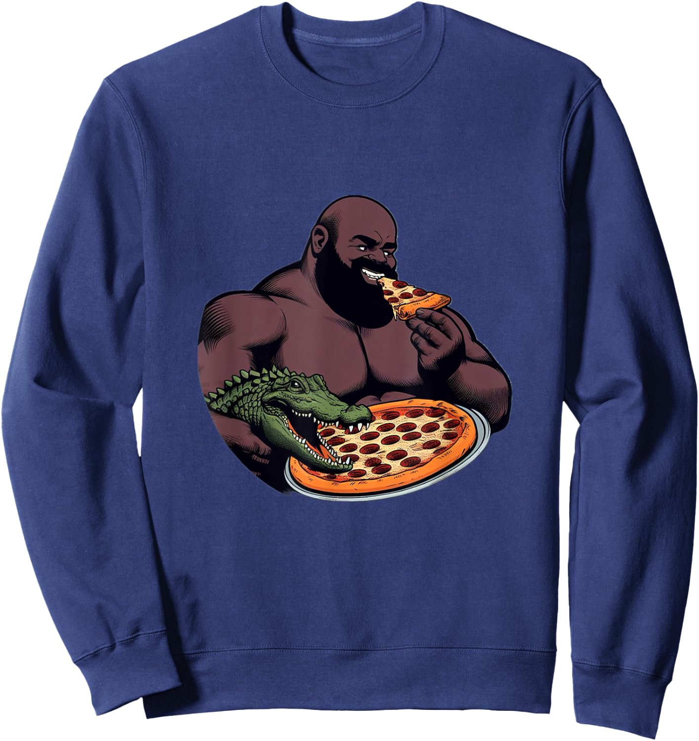 Gumbo Slice & Croc Buddy Pizzagator Epic Pizza Time Funny Sweatshirt - Sweatshirt | Navy