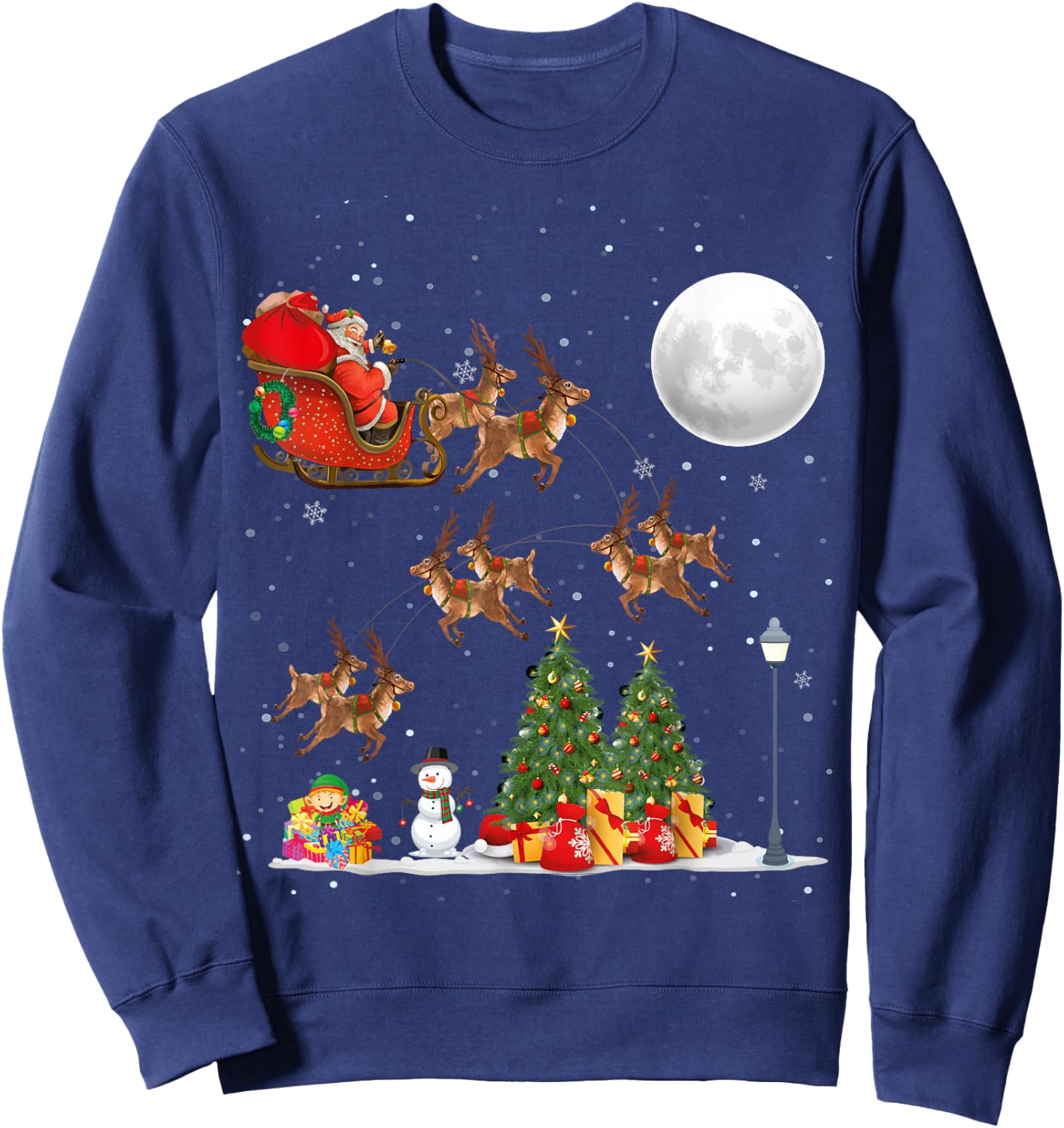 Xmas Tree Lighting Santa Riding sleigh deer Christmas Sweatshirt - Sweatshirt | Navy