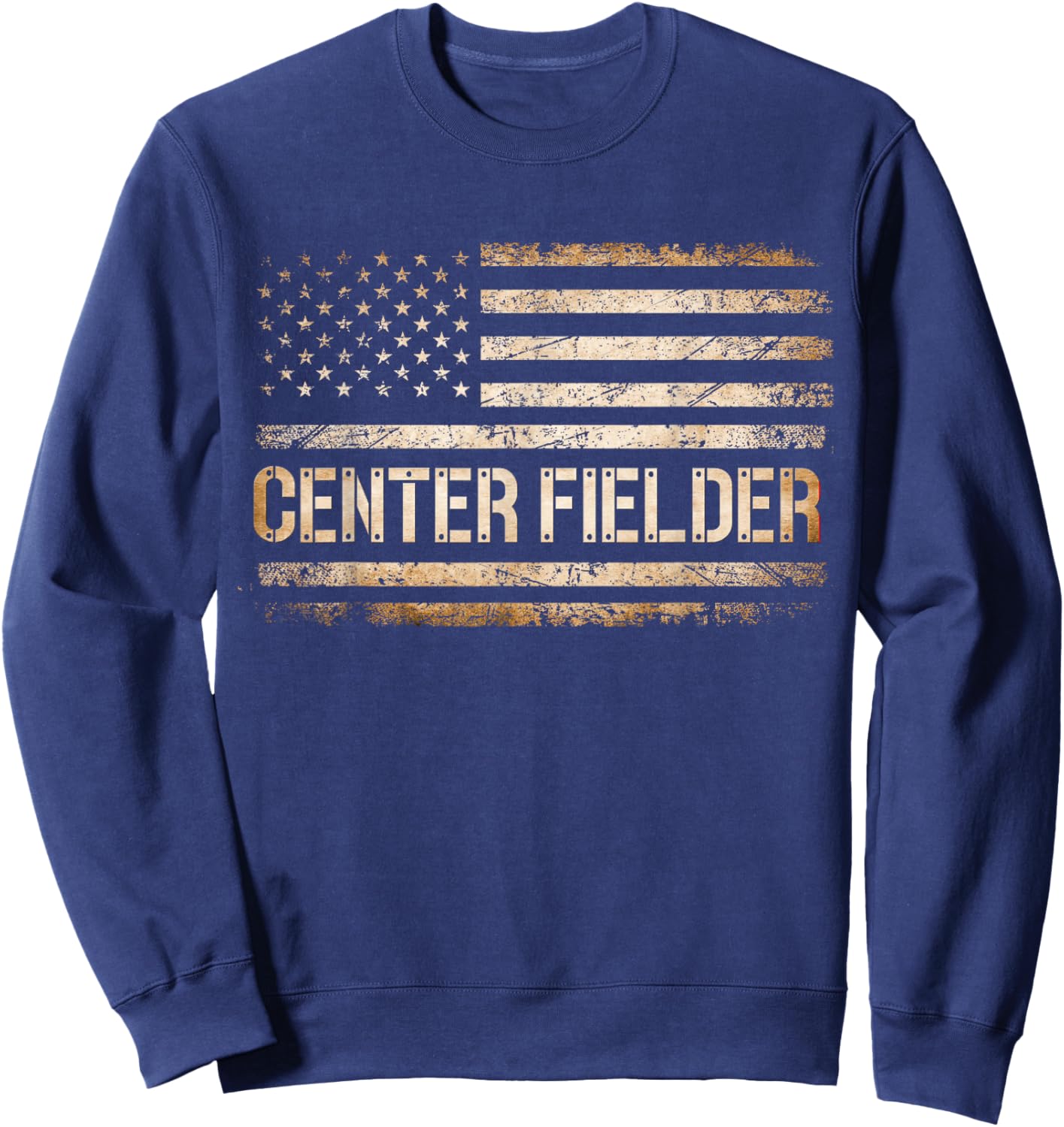 Baseball Center Fielder Retro USA FLAG High School Baseball Sweatshirt - Sweatshirt | Navy