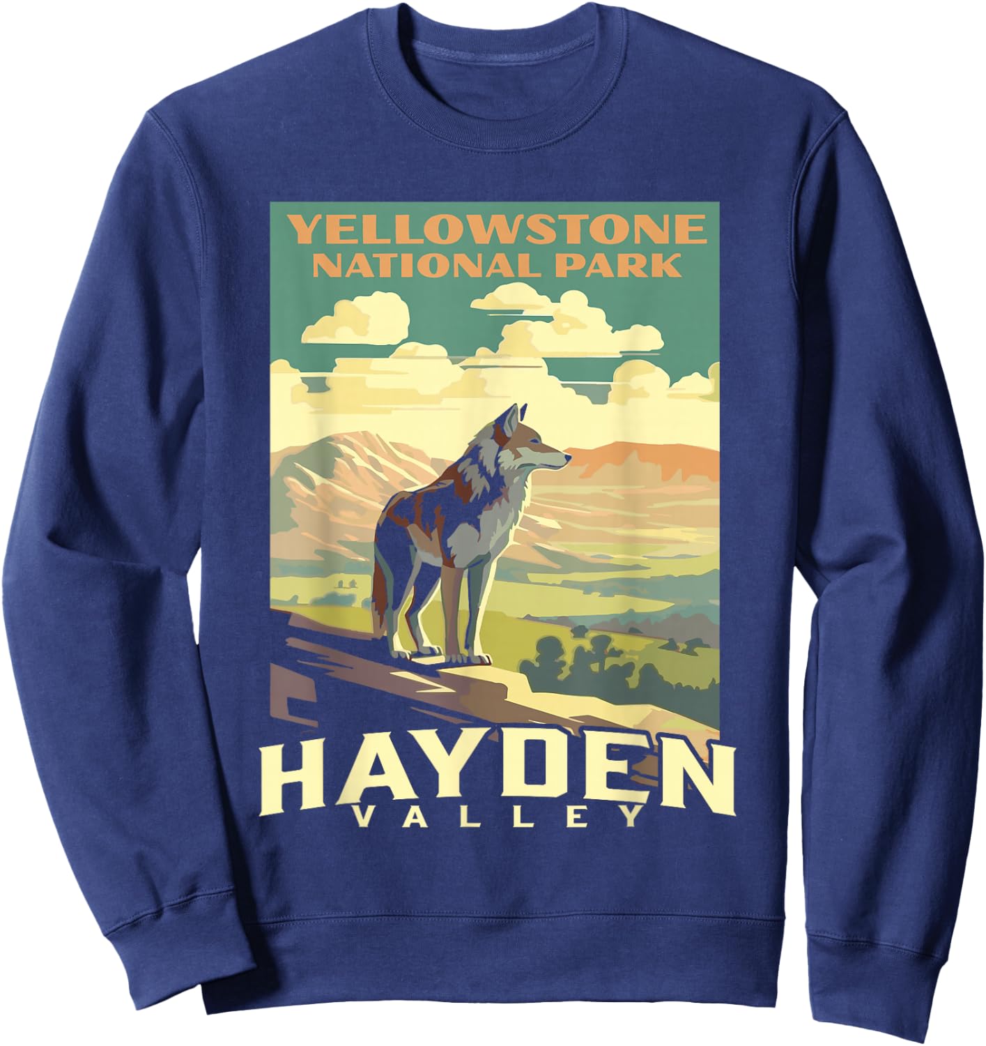 Yellowstone National Park Hayden Valley Wolf WPA Poster Sweatshirt - Sweatshirt | Navy