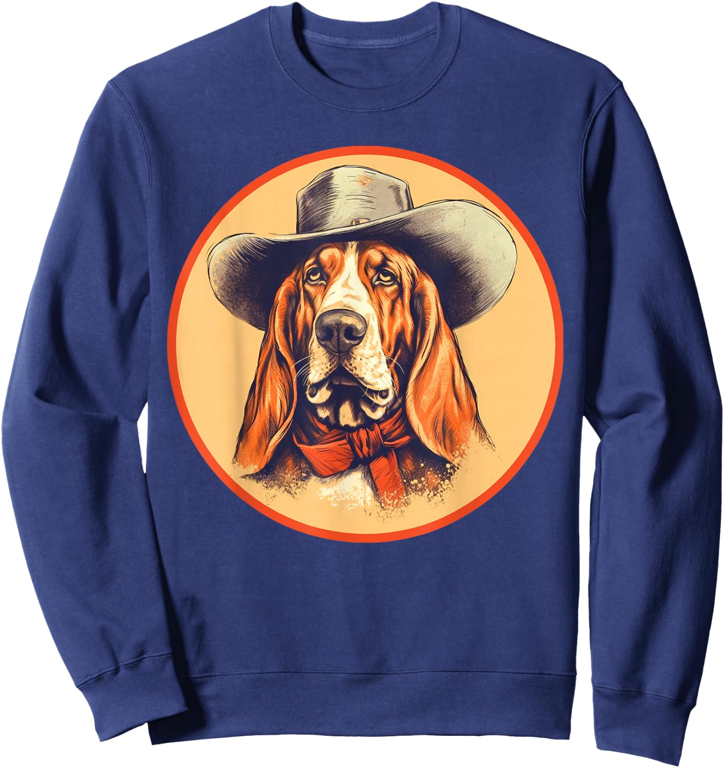 Vintage Basset Hound Cowboy Cute Western Country Music Sweatshirt - Sweatshirt | Navy