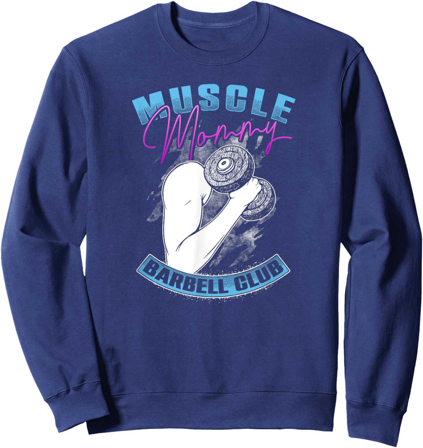 Retro Blue Pink Muscle Mommy Barbell Lifting Club Sweatshirt - Sweatshirt | Navy