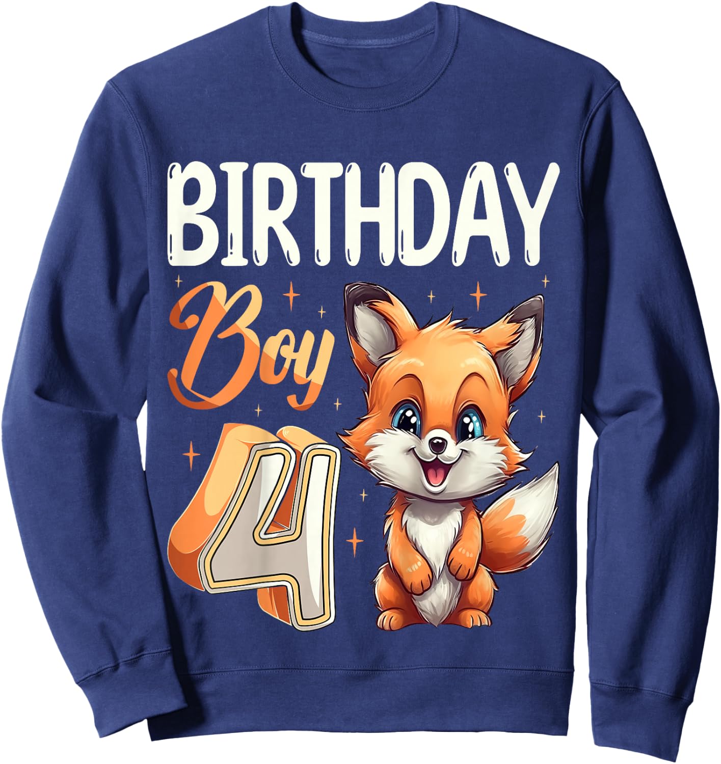 4th Birthday Fox Animal Lovers boy Fox B-day 4 year old Sweatshirt - Sweatshirt | Navy