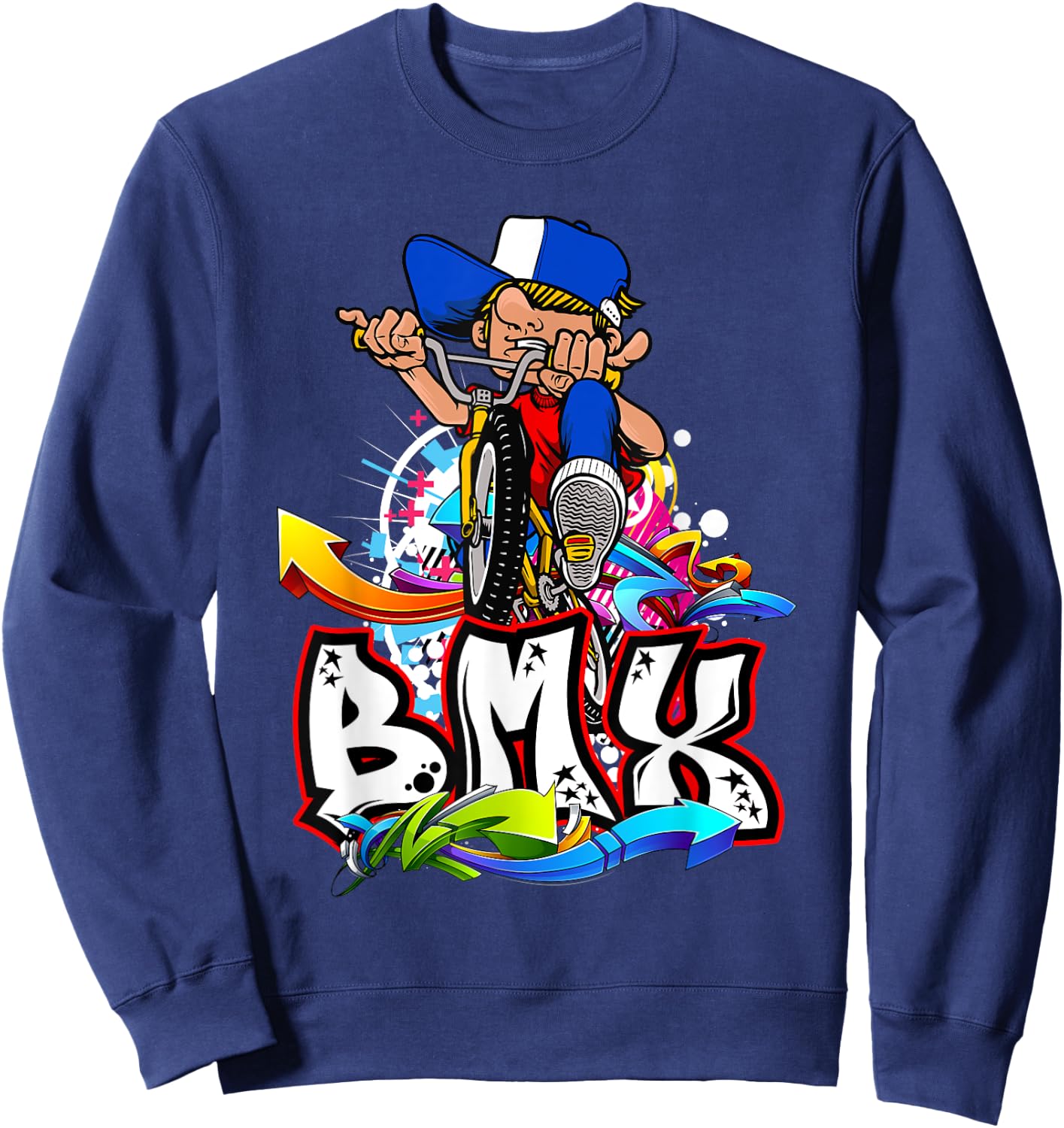 BMX Rad Fahrer und freeride BMX freestyle Biker BMX , -Adults, Black, Small, Short Sleeve, Classic Fit, Cotton, Polyester Sweatshirt - Sweatshirt | Navy