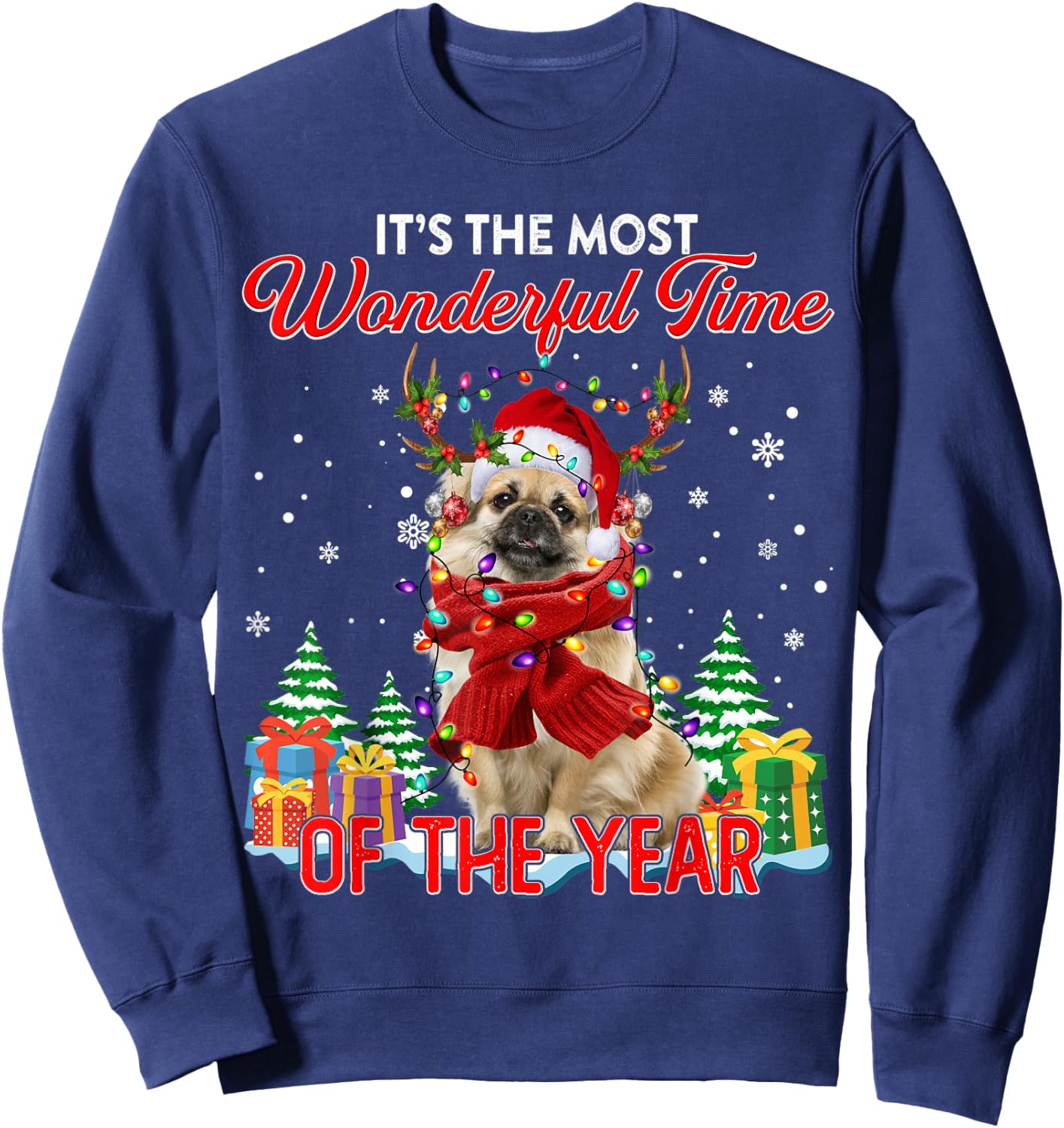 Tibetan Spaniel Christmas Lights Its The Most Wonderful Time Sweatshirt - Sweatshirt | Navy