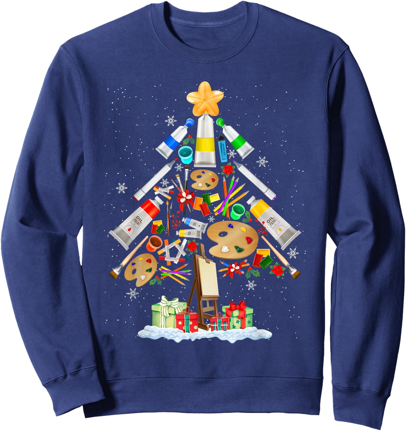 Art Christmas Tree Merry Christmas Artist Art Teacher Sweatshirt - Sweatshirt | Navy