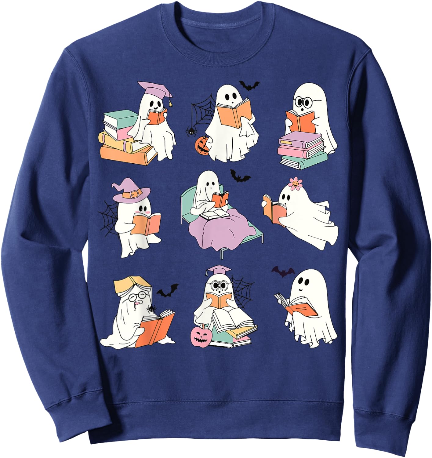 Funny Ghost Book Reading Halloween Books Lover Teacher Kids Sweatshirt - Sweatshirt | Navy