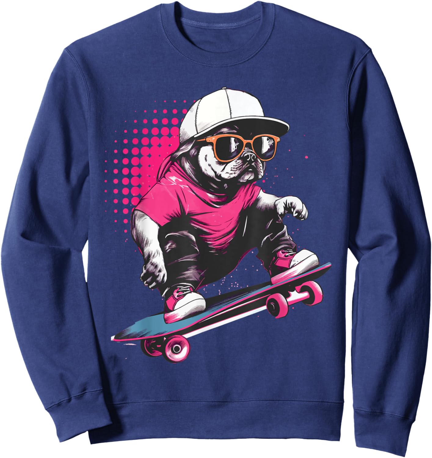 Pug Skater - Skaterboard Skateboarding Dog Lover Puppy Owner Sweatshirt - Sweatshirt | Navy