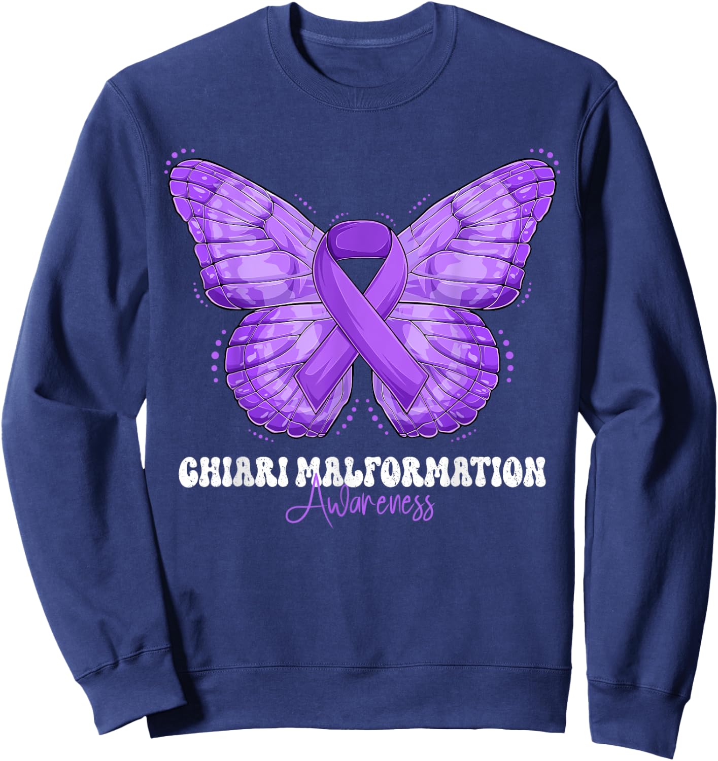 Chiari Malformation Awareness Month Purple Ribbon Butterfly Sweatshirt - Sweatshirt | Navy
