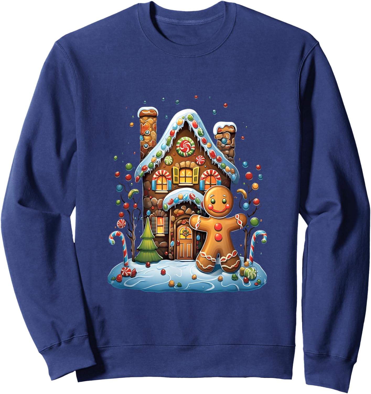 Christmas Gingerbread House Candy Cane X-Mas Pajamas Party Sweatshirt - Sweatshirt | Navy