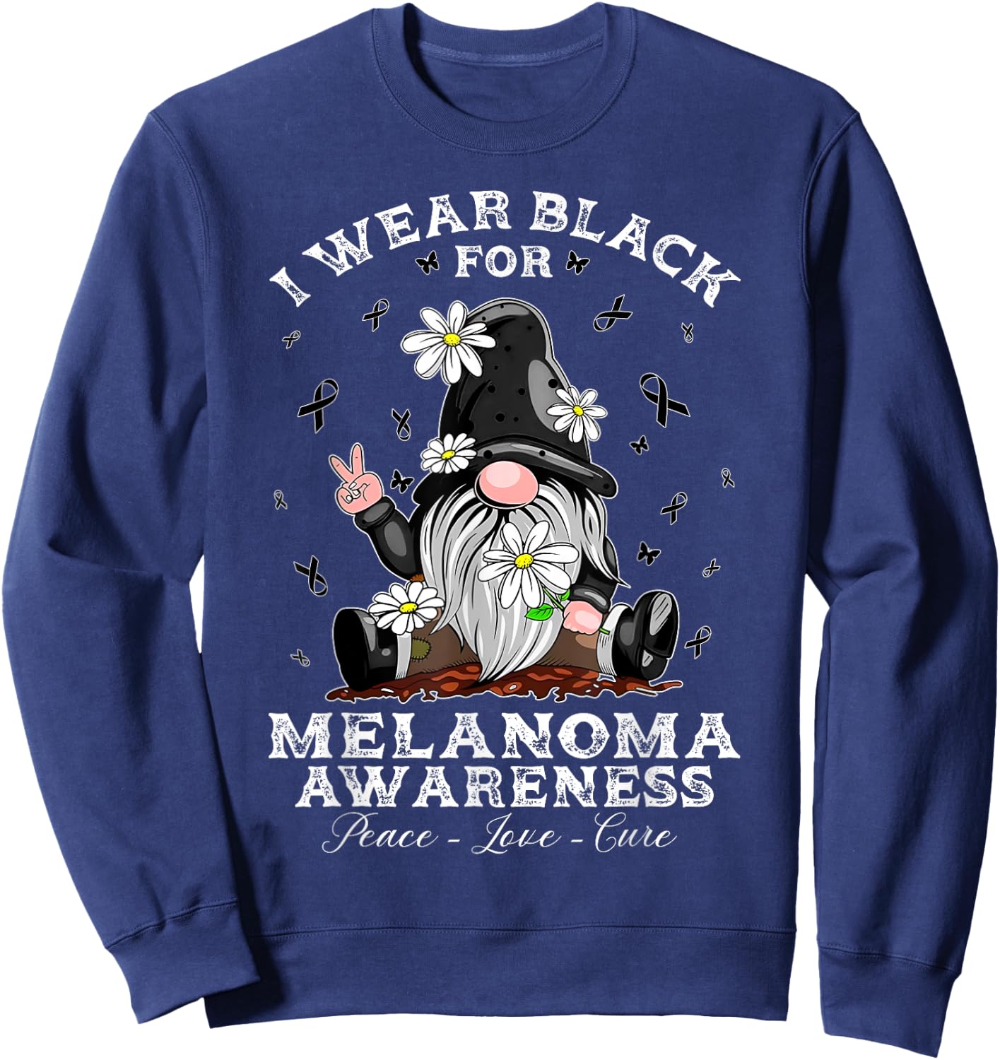 I Wear Black For Melanoma Awareness Warrior Survivor Gnome Sweatshirt - Sweatshirt | Navy