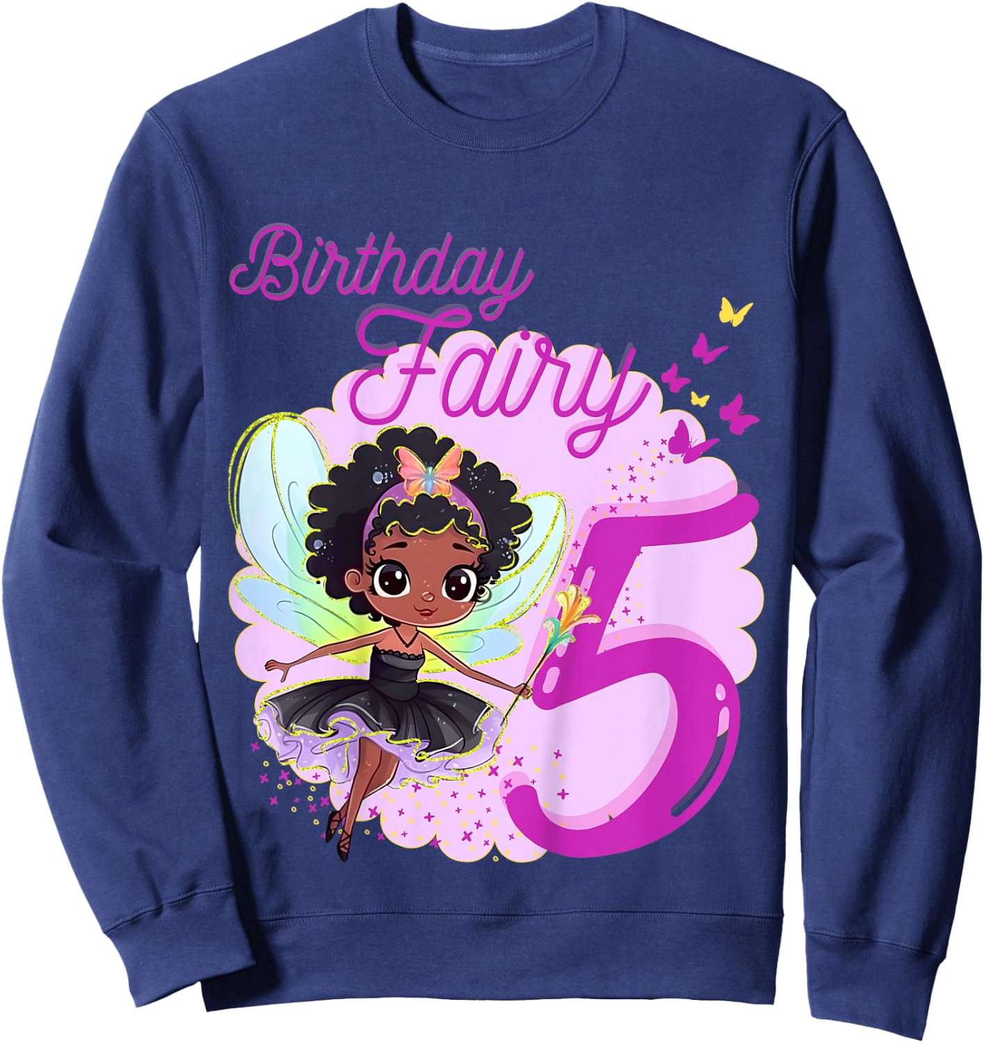 Magical Black Fairy Party Theme 5th Birthday | 5 Years Old Sweatshirt - Sweatshirt | Navy