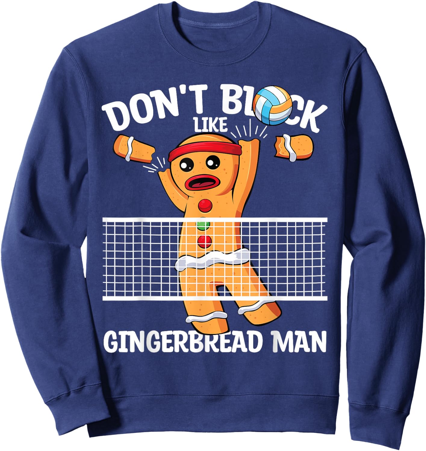 Volleyball Blocker Christmas Gingerbread Man Volleyball Sweatshirt - Sweatshirt | Navy