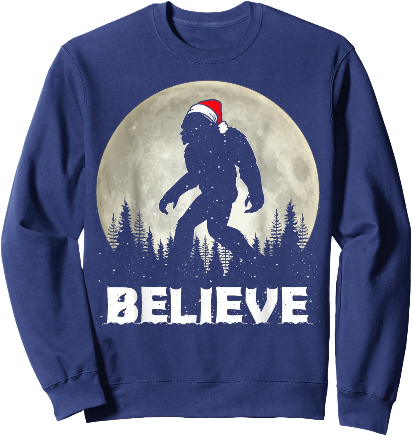 Santa Hat Bigfoot Believe Christmas Lights Rock Sasquatch Sweatshirt - Sweatshirt | Navy