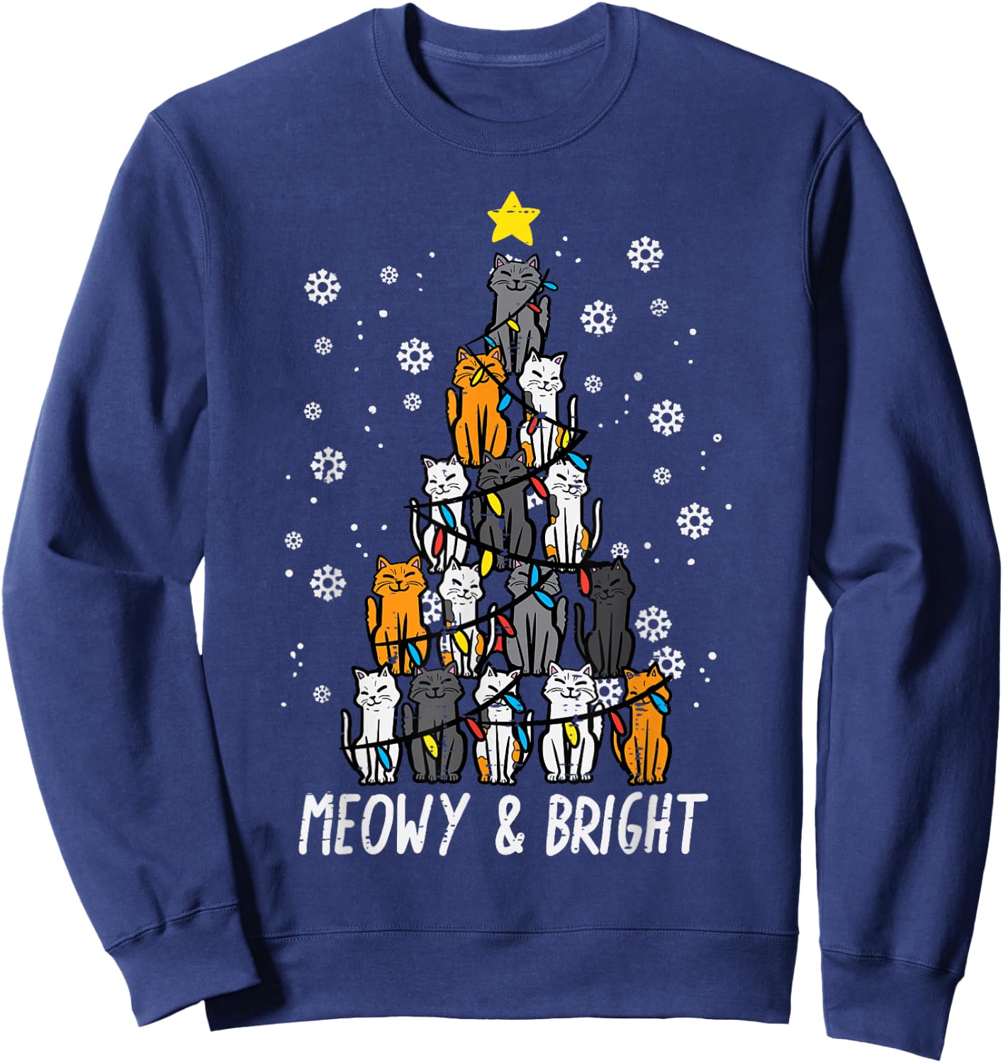 Cats Christmas Tree Meowy Bright Cute Xmas Girls Kids Women Sweatshirt - Sweatshirt | Navy