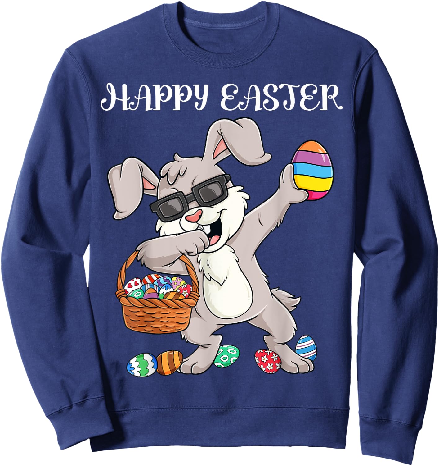 Happy Easter Day Dabbing Rabbit Eggs Toddler Boys Girls Kids Sweatshirt - Sweatshirt | Navy