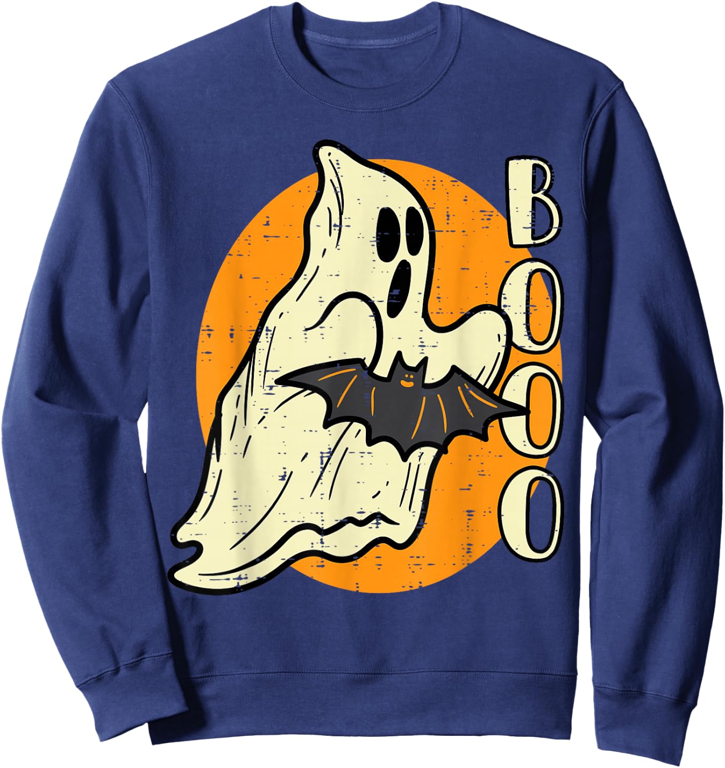 Boo Ghost Bat Retro Vintage Groovy Halloween Men Women Kids Sweatshirt - Sweatshirt | Navy
