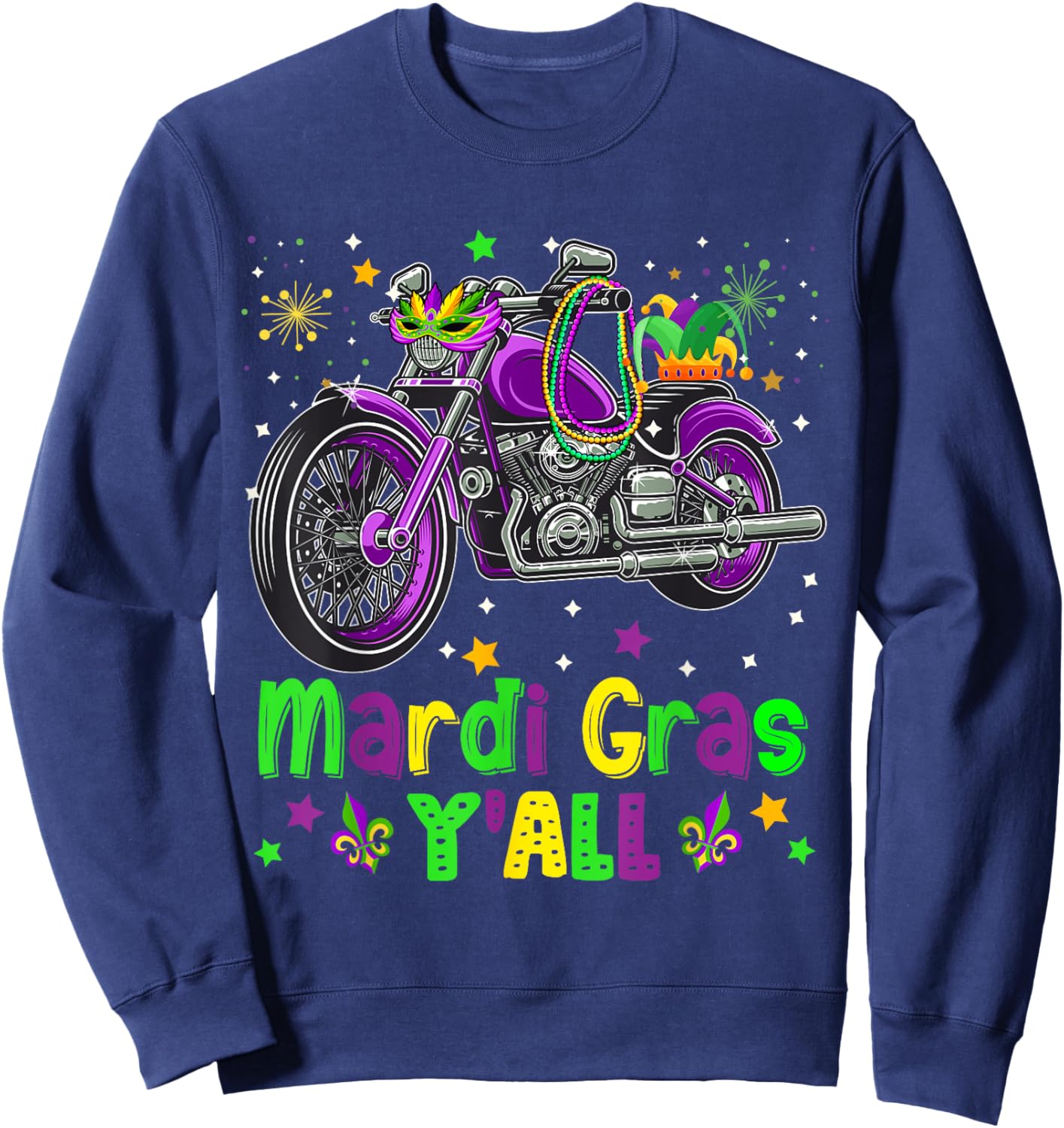 It's Mardi Gras Y'all Funny Motorcycle Masked Jester Hat Sweatshirt - Sweatshirt | Navy