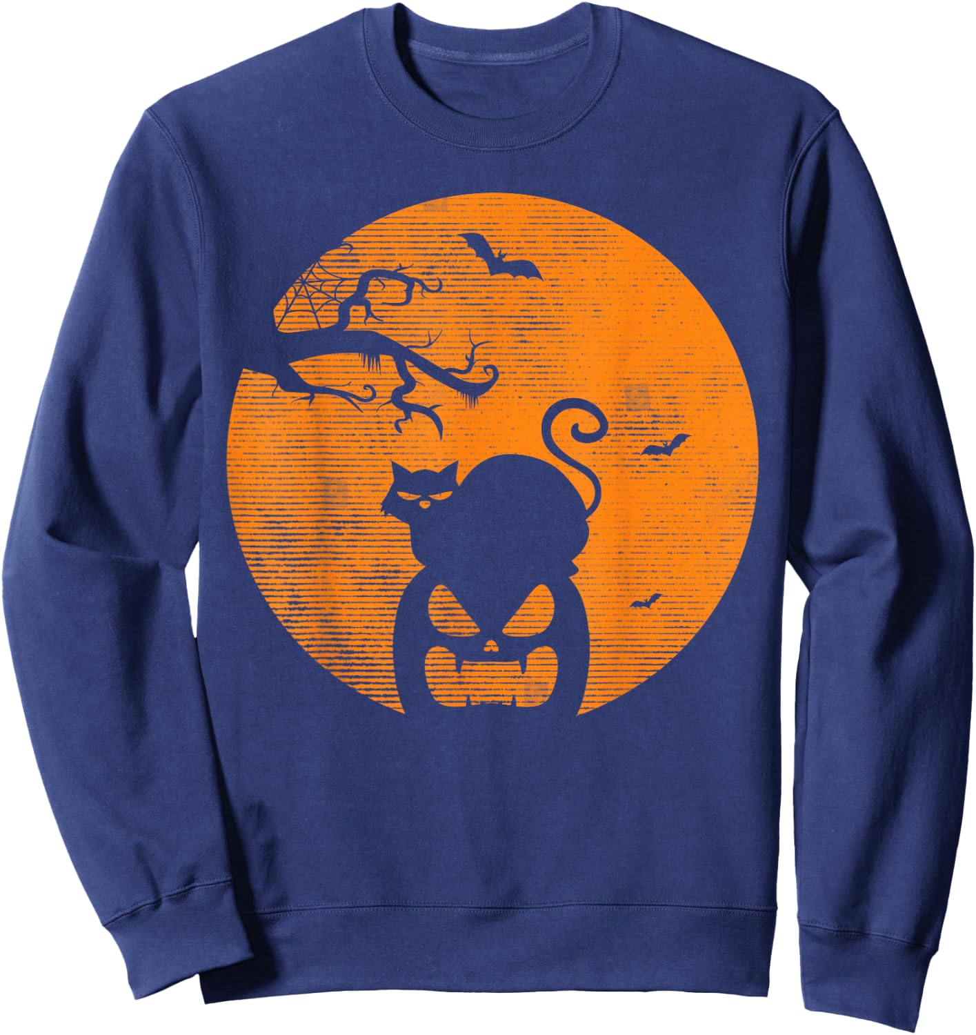 Vintage Scary Halloween Pumpkin Cat Costume Retro Cat Moon Sweatshirt - Sweatshirt | Navy