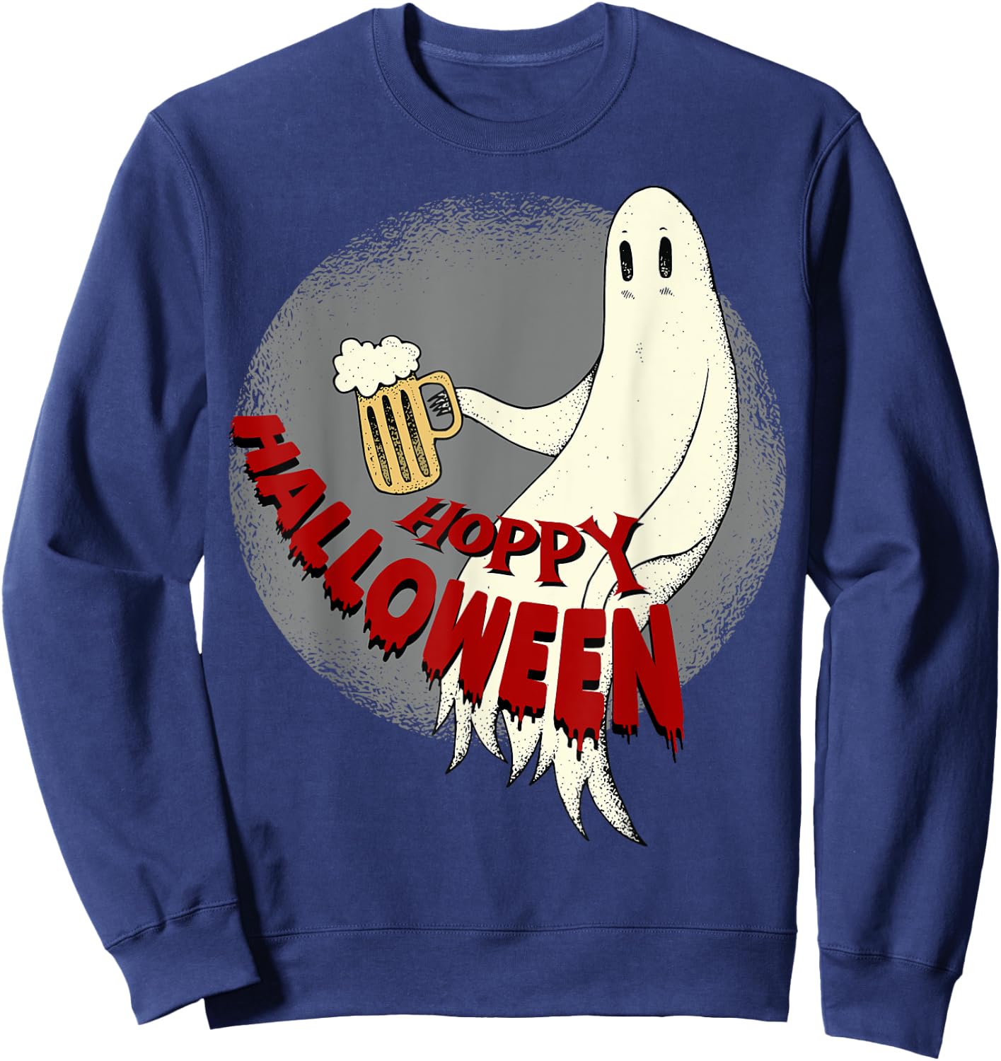 Ghost With Beer Mug Funny Hoppy Halloween Sweatshirt - Sweatshirt | Navy