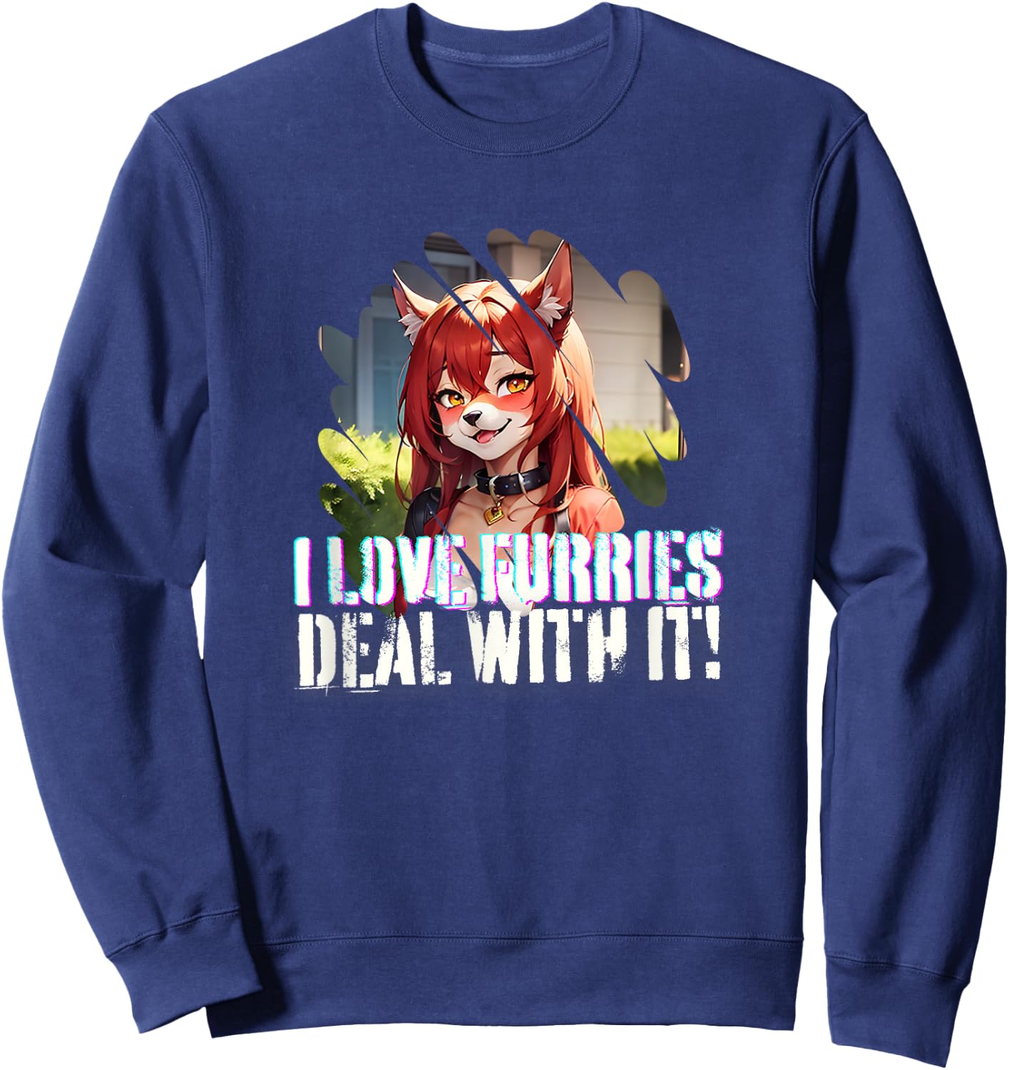 I Love Furries Furry Lover Stuff - Furry Fandom Anime Girl Sweatshirt - Sweatshirt | Navy